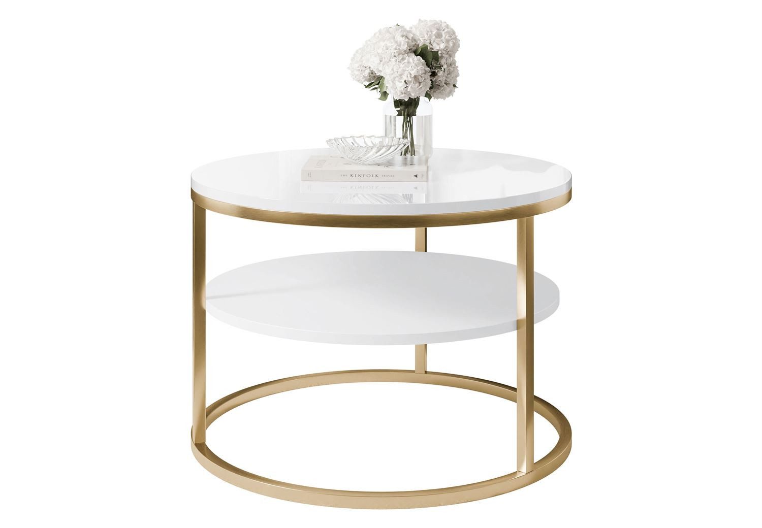 Lookway Couchtisch CIRI SLIM Hochglanz auf einem Gestell aus gebürstetem Gold (1x Tisch), Durchmesser: ⌀60 cm