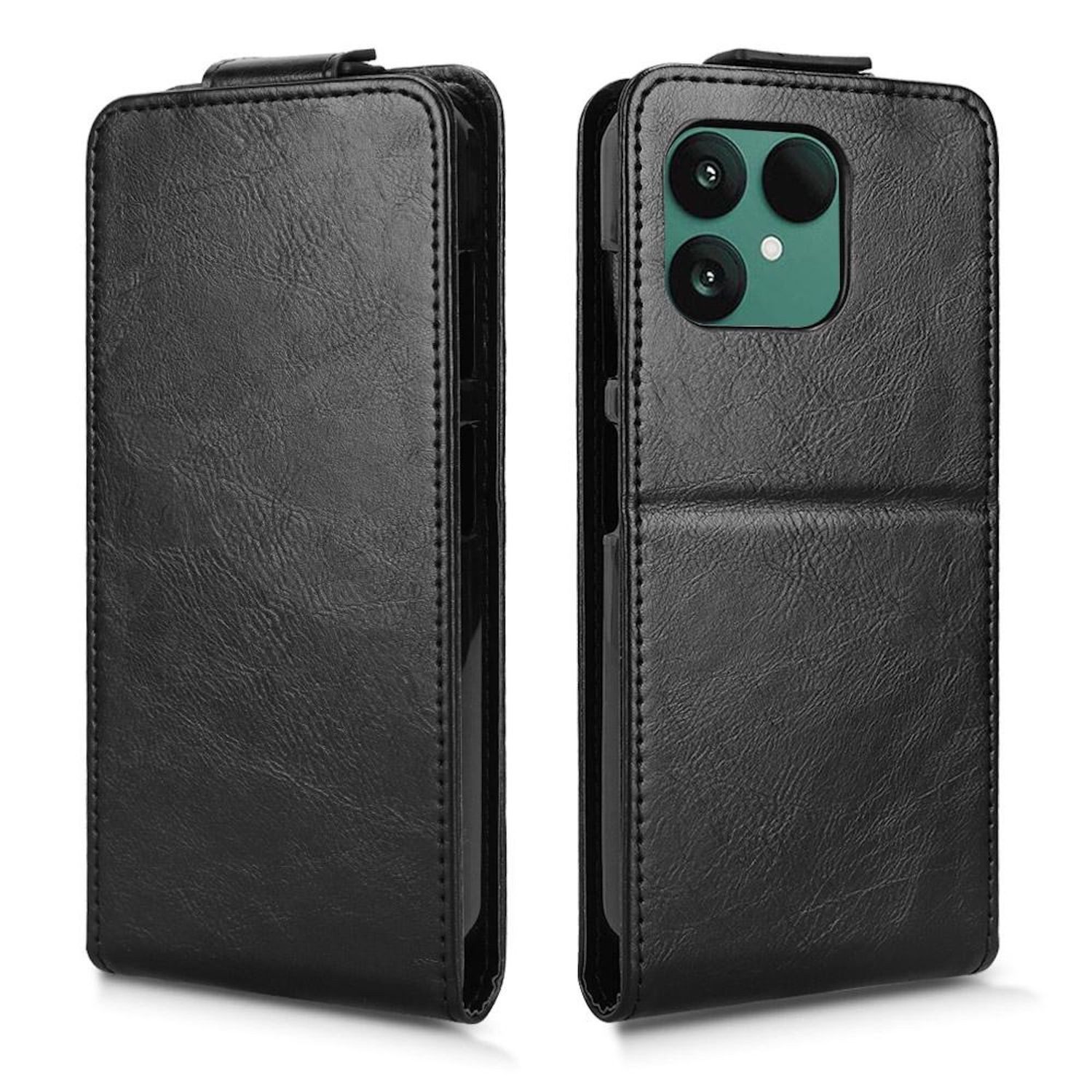 Wigento Smartphone-Hülle Für Fairphone 6 Magnetische Vertikale Flip Kunstleder Hülle Schwarz, Magnetverschluss, Kartenfächer, Halterfunktion
