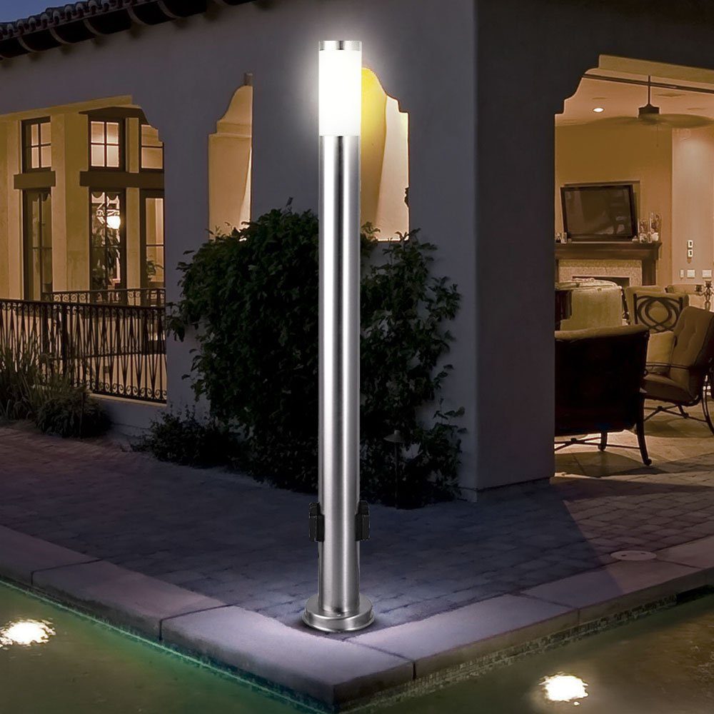 etc-shop LED Außen-Stehlampe, silber Leuchtmittel Lampe inklusive, Warmweiß, Leuchte Wege Garten Außen Edelstahl Steh Steckdosen im