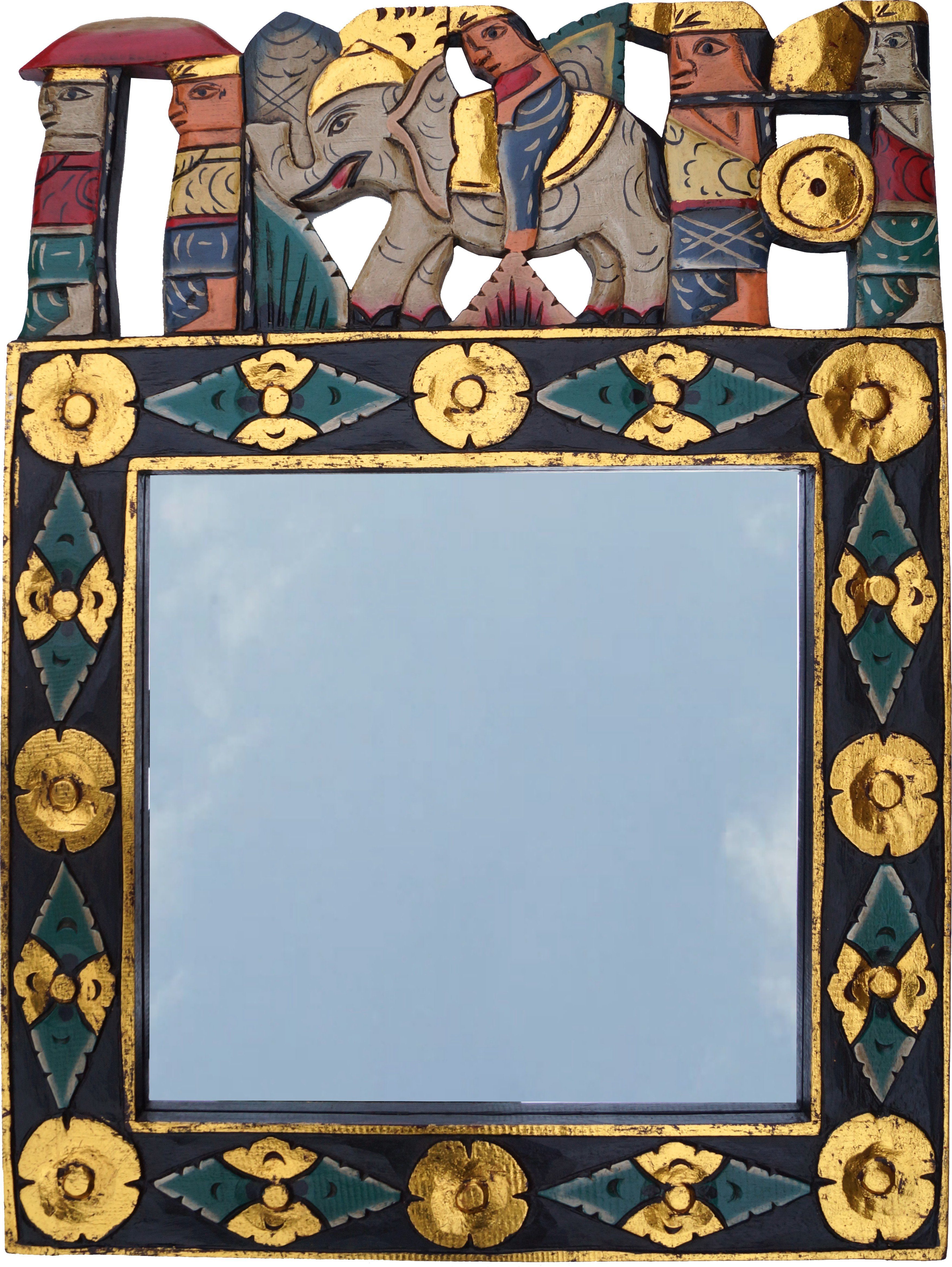 Guru-Shop Dekospiegel Spiegel mit Schnitzerei - Elefant