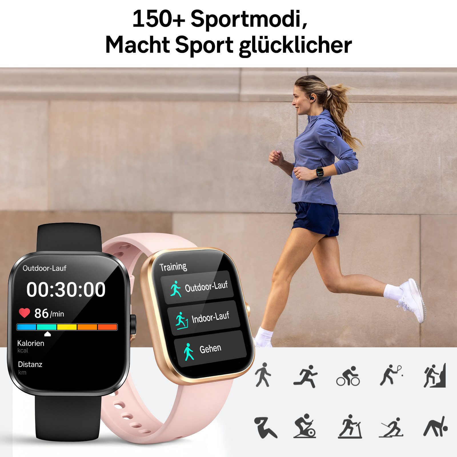 Sytifro Smartwatch Damen Herren, Fitnessuhr mit Diamantgeschliffenes Design Smartwatch (Full Touch Square Fine Sportuhr Damen cm), 150+ Sportmodes, Bluetooth 5. – Bild 5 von 5