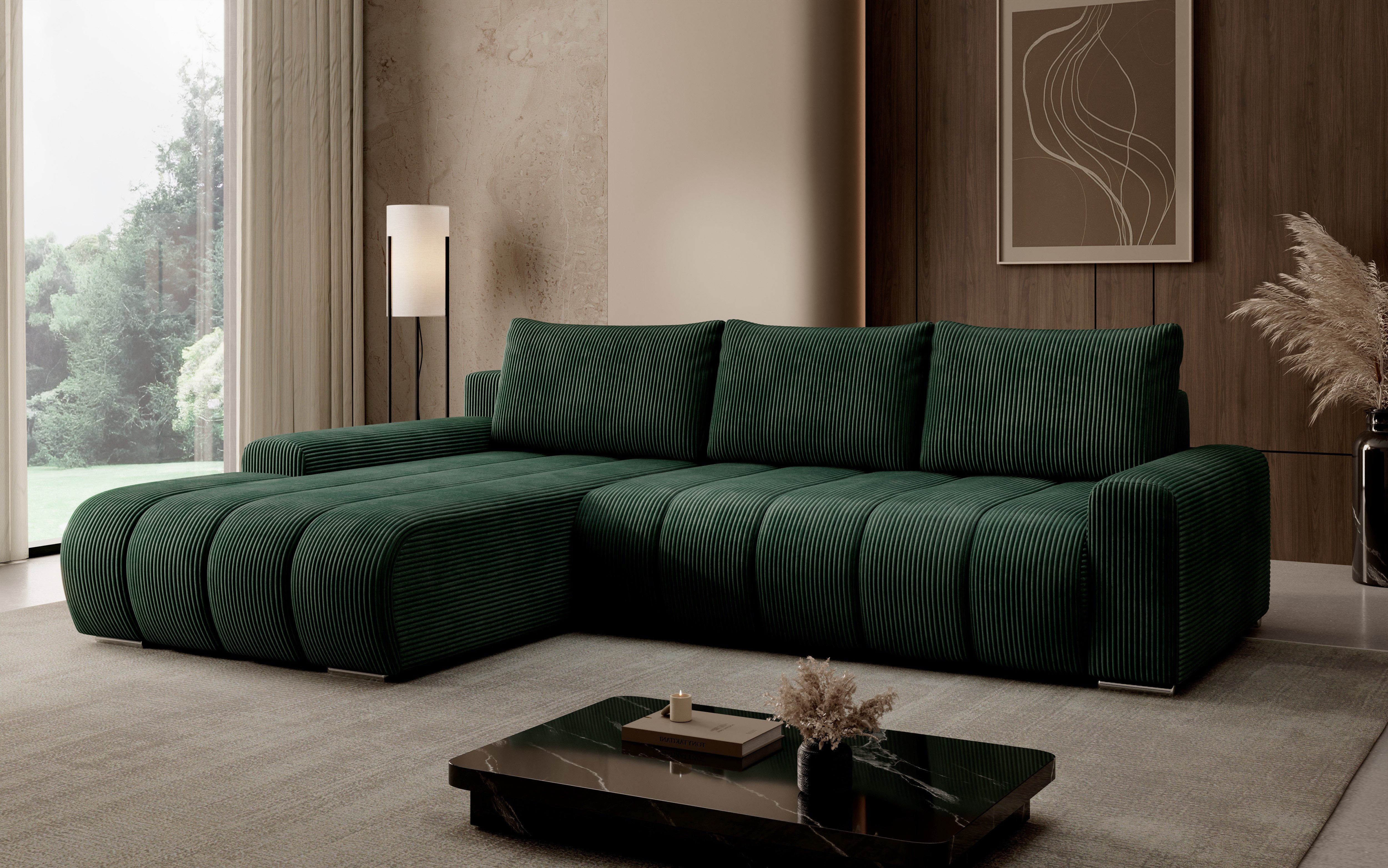PROMETO Möbel Ecksofa Porto L mit Schlaffunktion und Bettkasten L-Form Links/Rechts