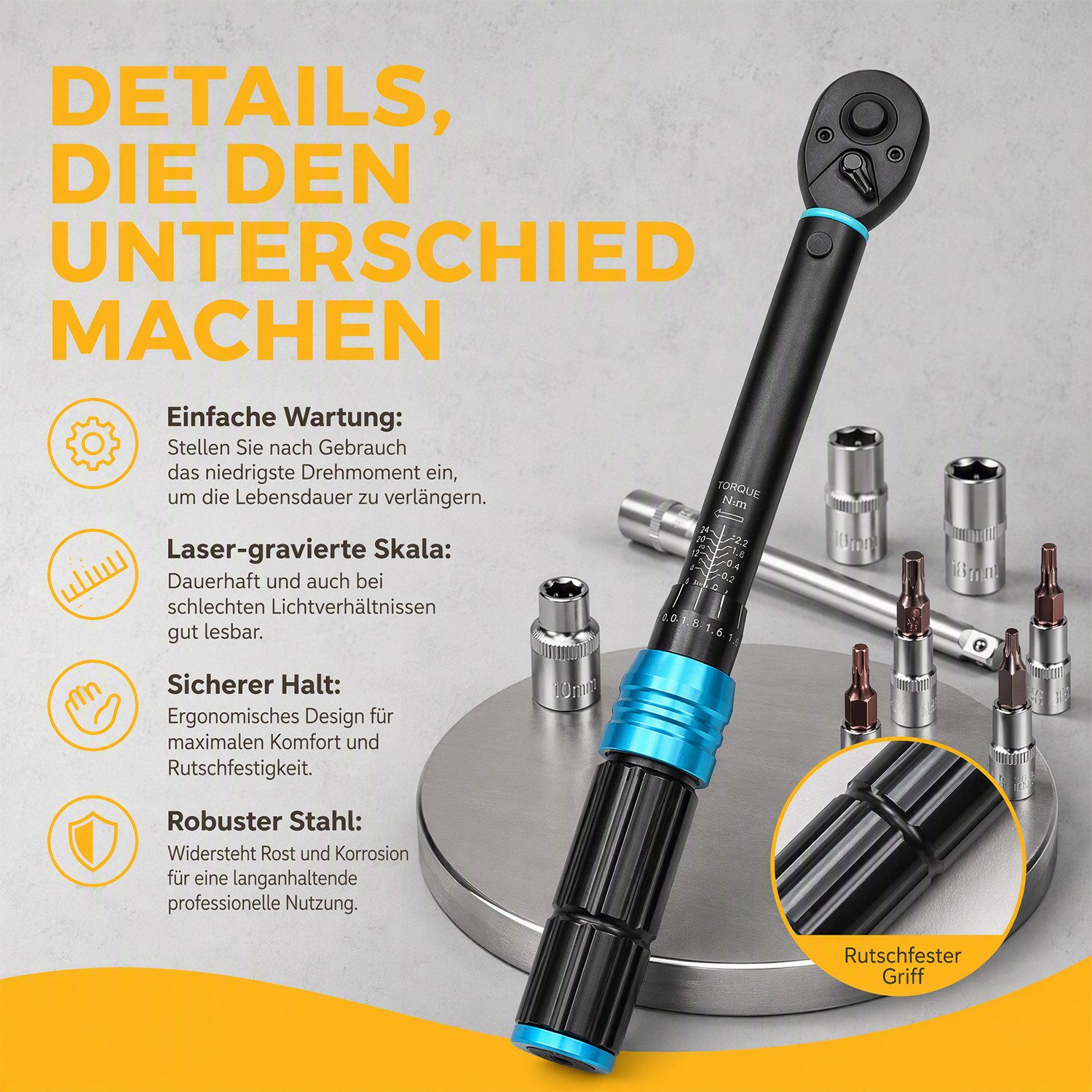AKKEE Drehmomentschlüssel Drehmomentschlüssel-Set Adjustable 1/4" 2-24Nm ±3% Fehlergenauigkeit (15Set), Chrom-Vanadium-Stahl Für Fahrrad Motorrad 15 St. – Bild 2 von 5
