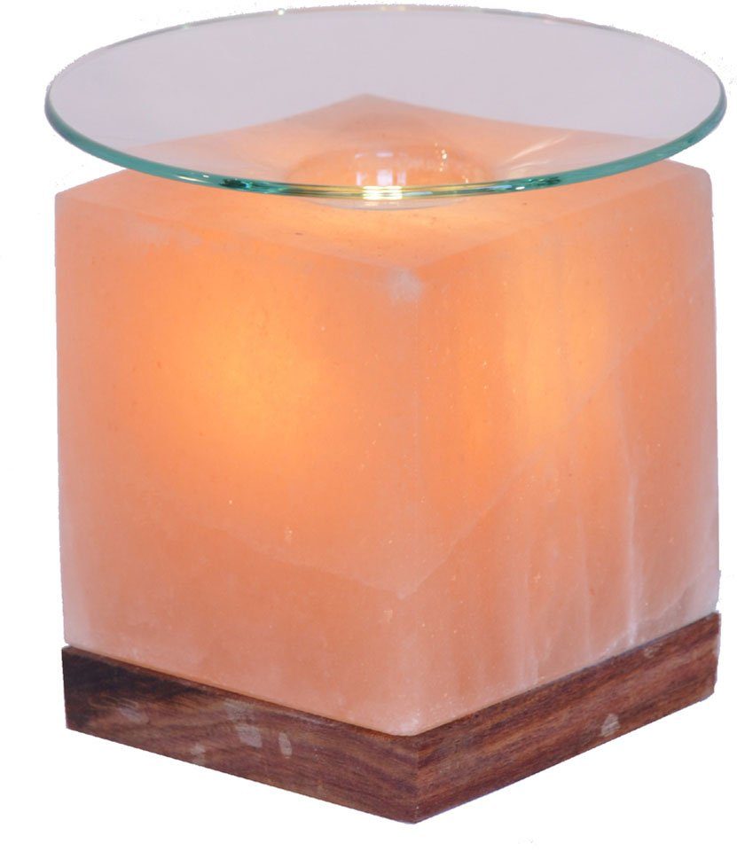 HIMALAYA SALT DREAMS Salzkristall-Tischlampe Kubus, Leuchtmittel wechselbar, Warmweiß, Handgefertigt aus Salzkristall - jeder Stein ein Unikat, H: ca.13 cm | Tischleuchten