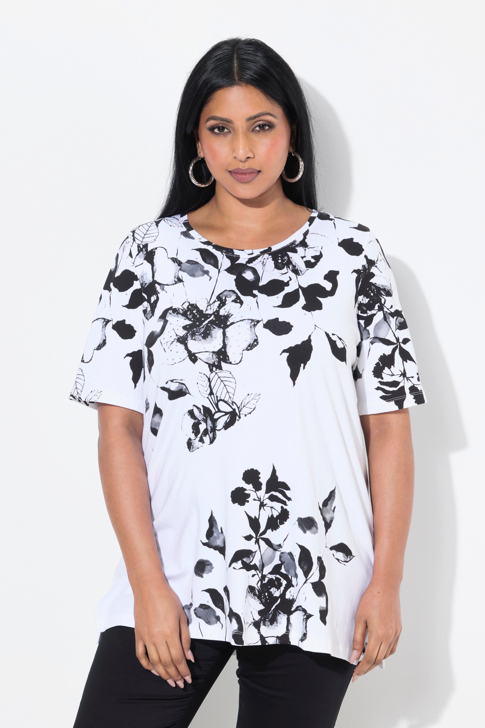 Ulla Popken T-Shirt T-Shirt Blüten A-Linie Rundhals Halbarm günstig online kaufen