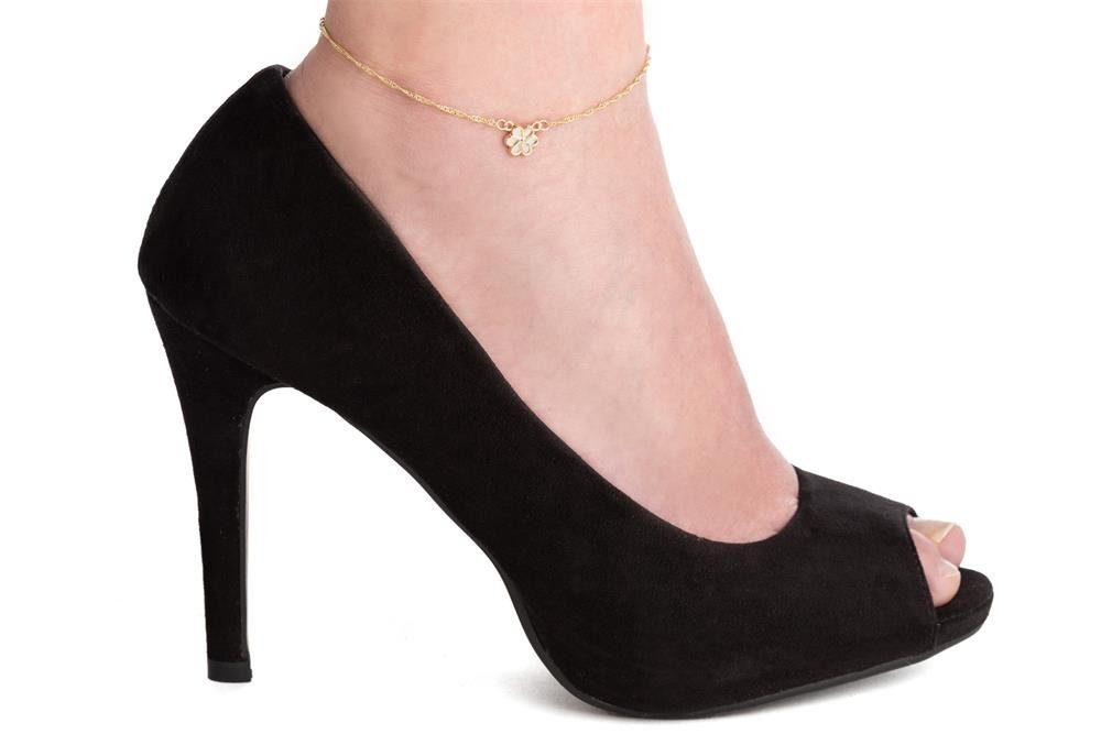 Silberkettenstore Fußkette Fußkette Singapur 1,4mm mit Blume Perlmutt - echt 333 Gold