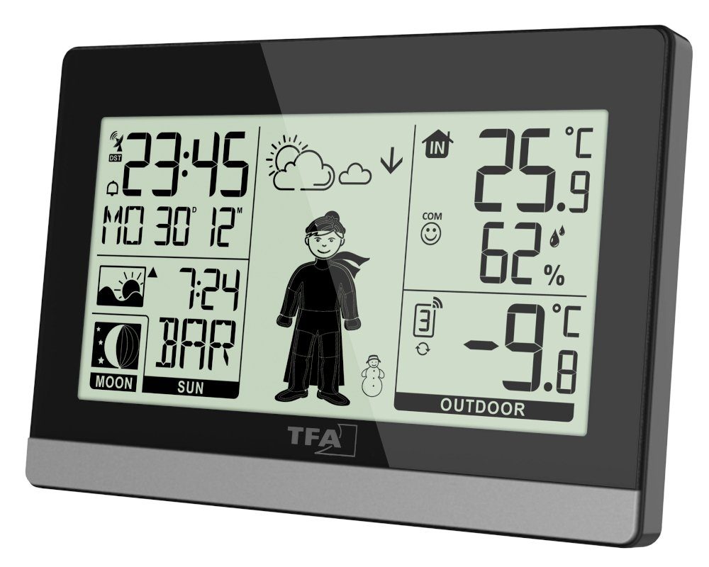 TFA Dostmann mit Außensender Weather Boy TFA 35.1159 Funkuhr digital Funkwetterstation