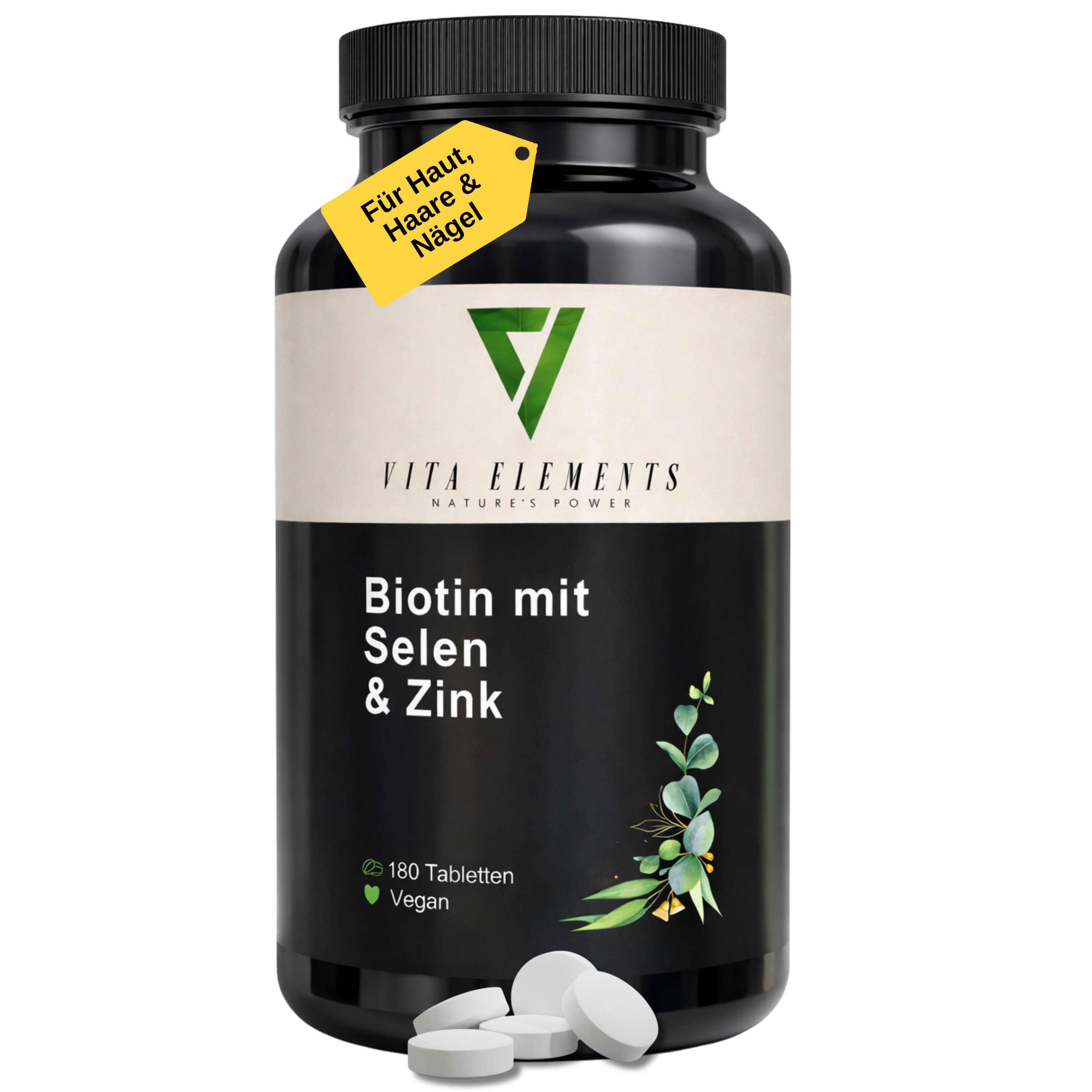 Vita Elements Biotin mit Selen & Zink Tabletten, 365 St., Vegan Frei von Gentechnik Ohne unnötige Zusätze Laborgeprüft