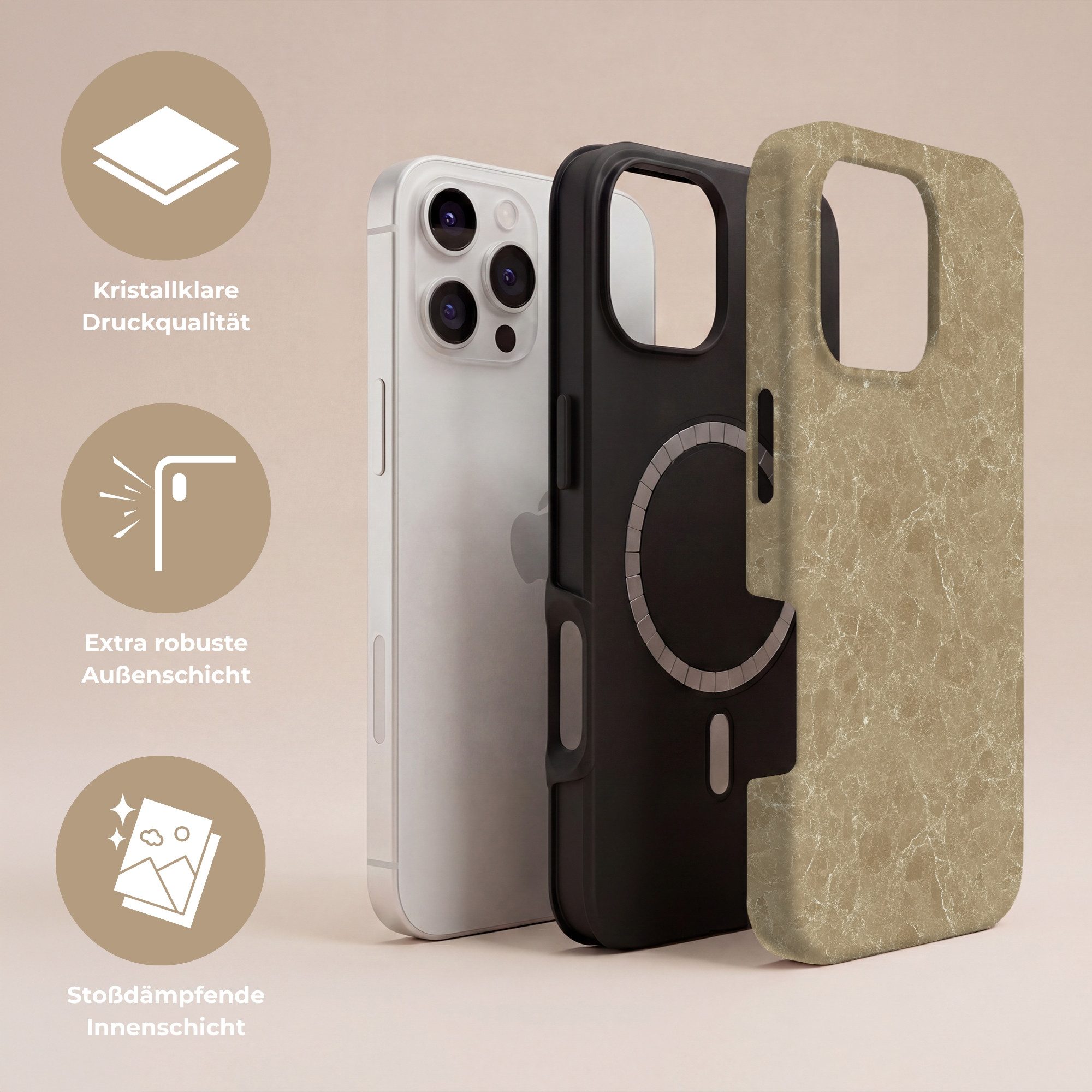 OnlyWow Handyhülle Magsafe für Apple iPhone 16 Pro Beige - Marmor - Weiße Adern, Handy Case, Hardcase, Stoßfest, Bumper Case