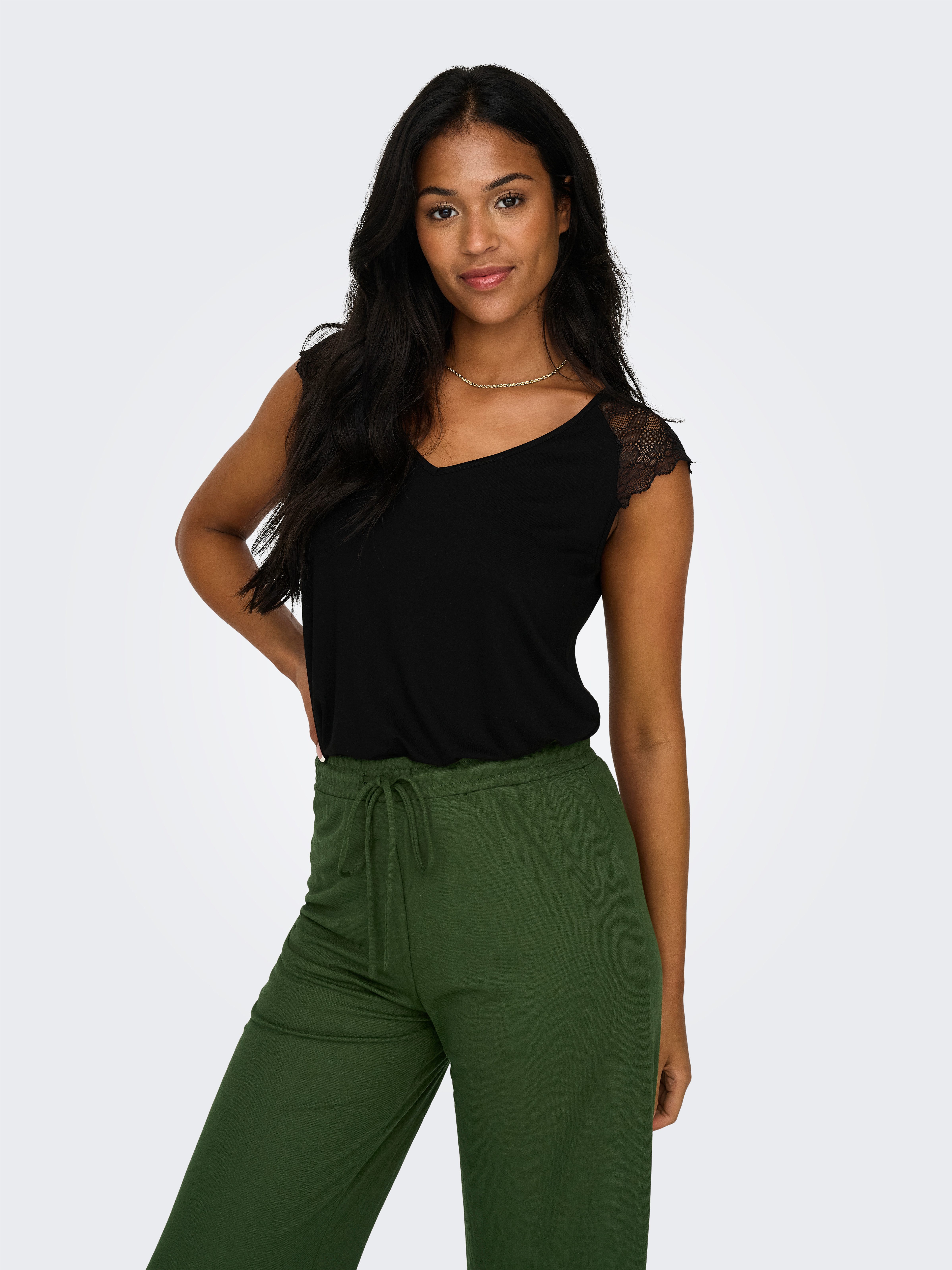ONLY V-Shirt ONLPETRA S/S LACE MIX TOP CS JRS günstig online kaufen