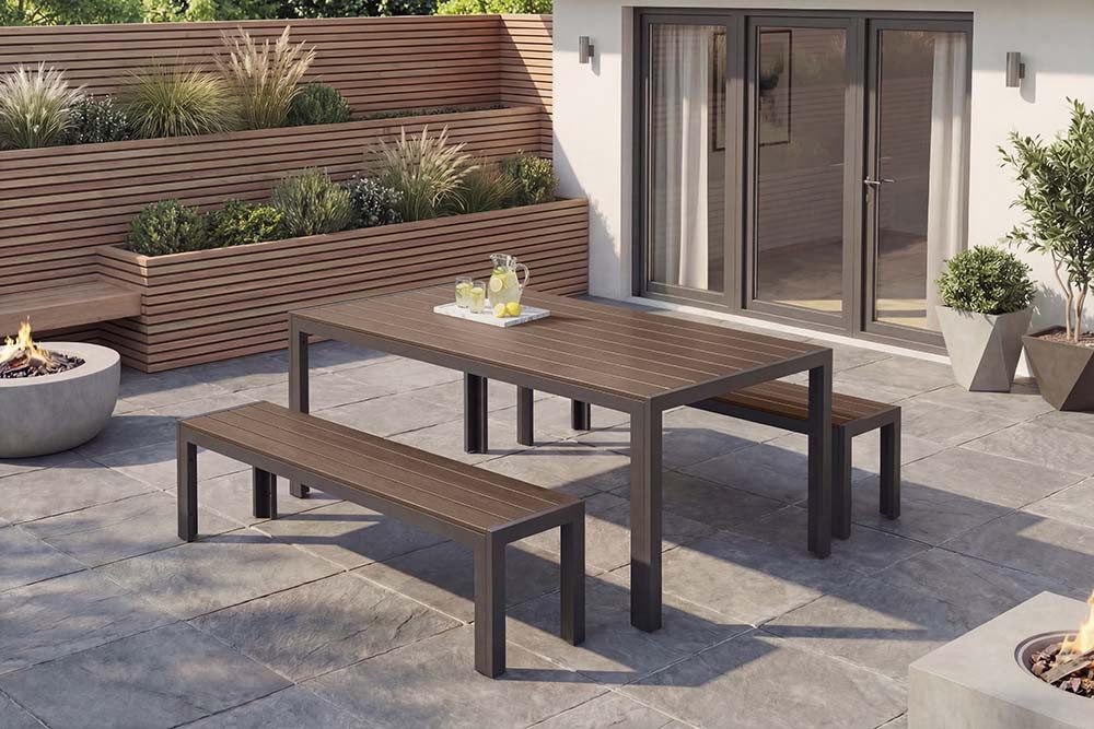riess-ambiente Gartentisch DESIGNO 205cm dunkelbraun / schwarz (Einzelartikel, 1-St), wetterfest · Aluminium · Outdoor · Terrasse · bis 8 Personen · Design