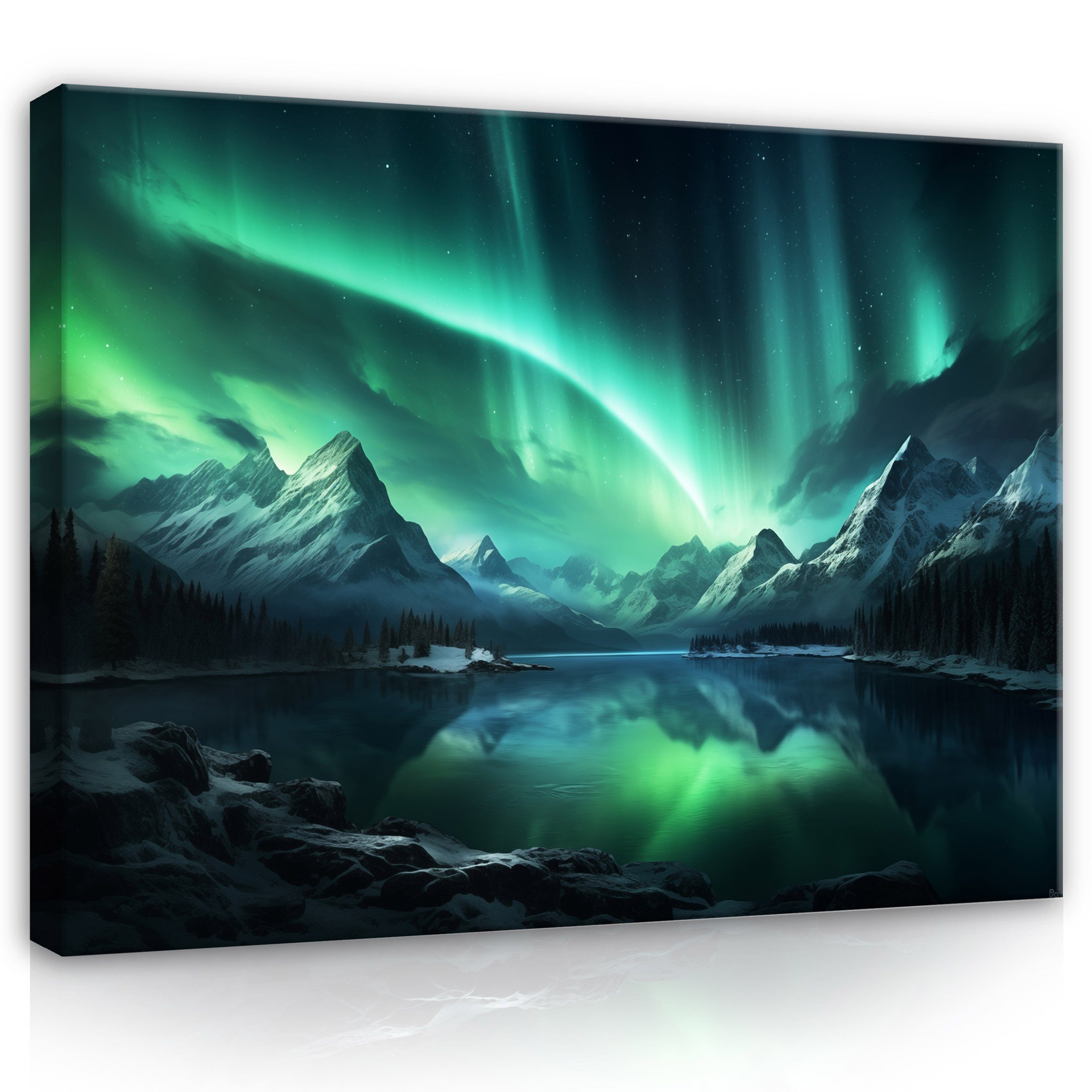 Wallarena Leinwandbild Polarlicht Natur schwarz grün Modern Wandbild Groß K günstig online kaufen