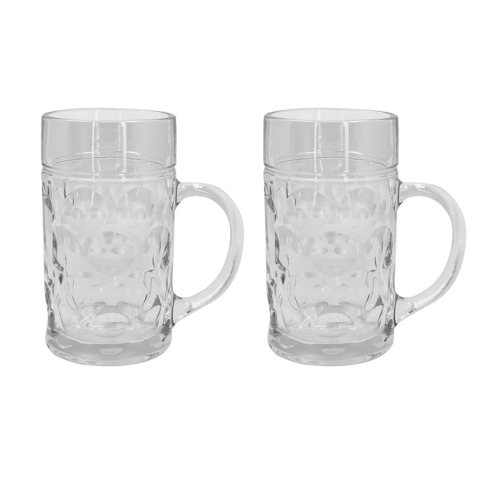 HAC24 Bierkrug Maßkrug Klassischer Bierkrug mit stabilem Henkel Bierglas, 2-tlg., Glas, 1 Liter, Aus robustem Glas