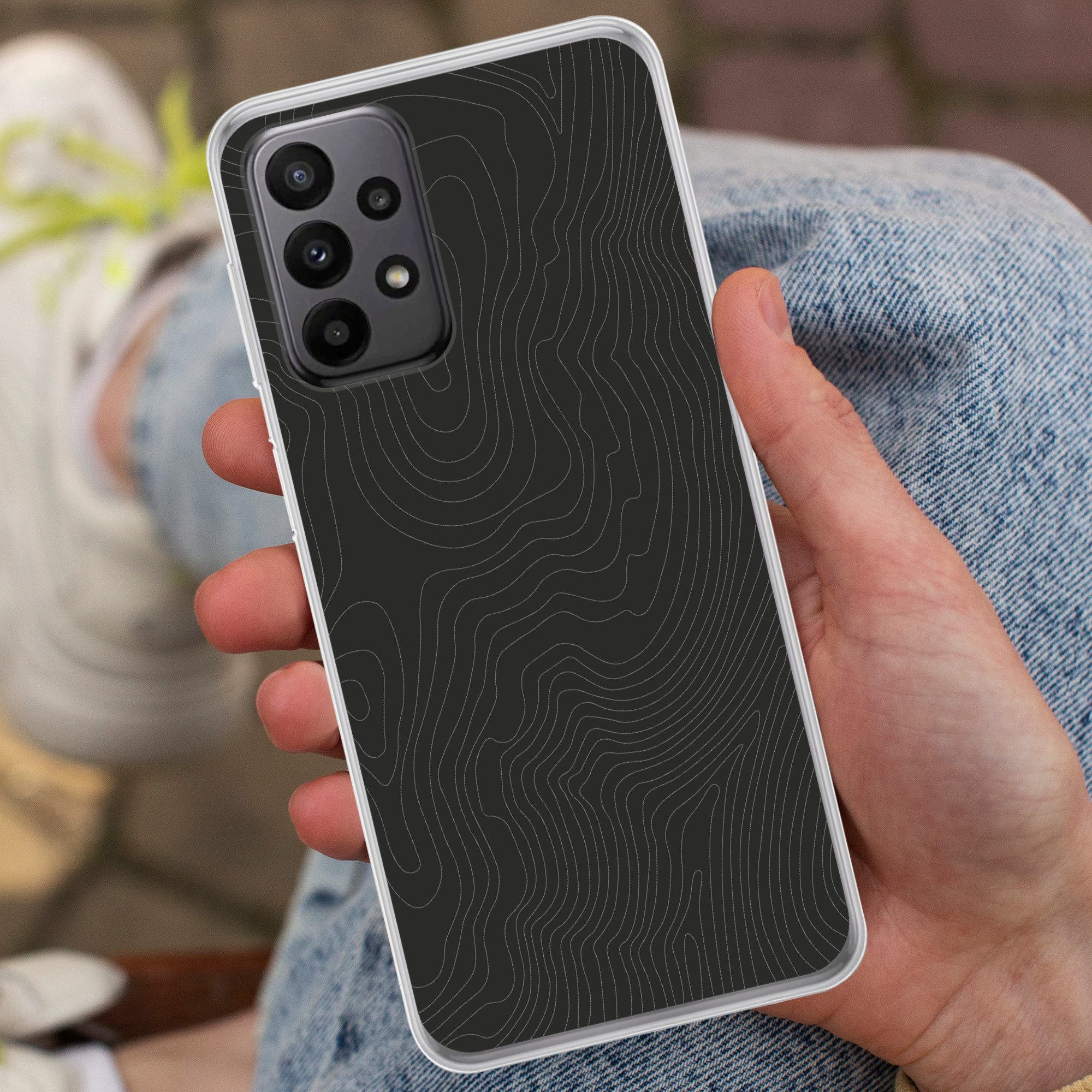 MuchoWow Handyhülle für Samsung Galaxy A23 5G Topografische Linien - Grau - Abstrakt, Smartphone-Bumper, Print, Handy Schutzhülle Dünn