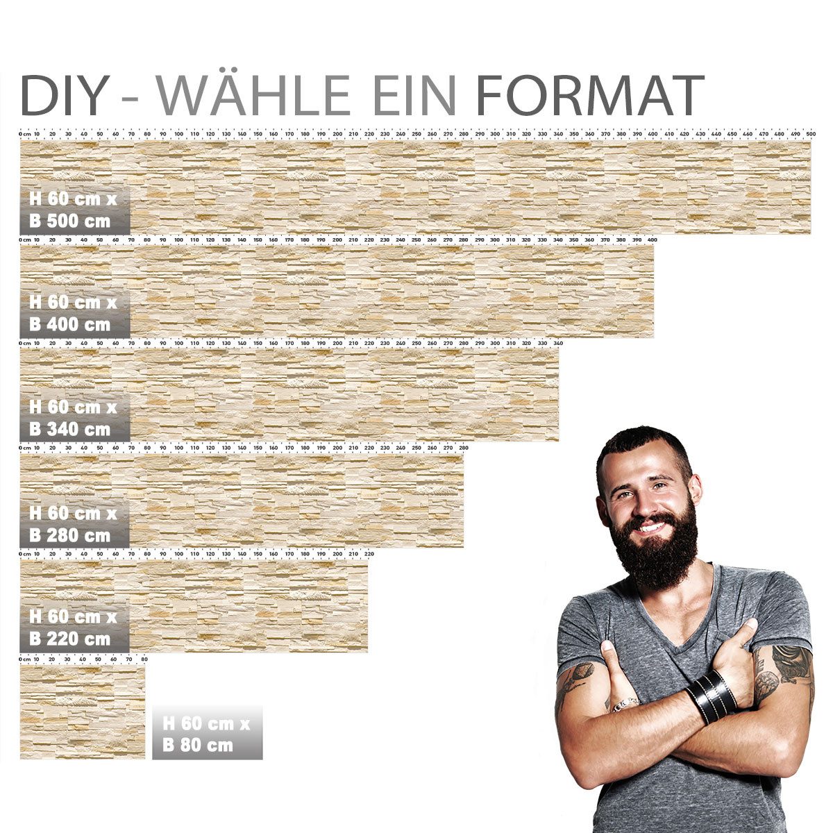 Stickerprofis Küchenrückwand STEINWAND ASHLAR (Matt-Finish), (Premium), 1,5mm, selbstklebend, hält auf besonders vielen Öberflächen