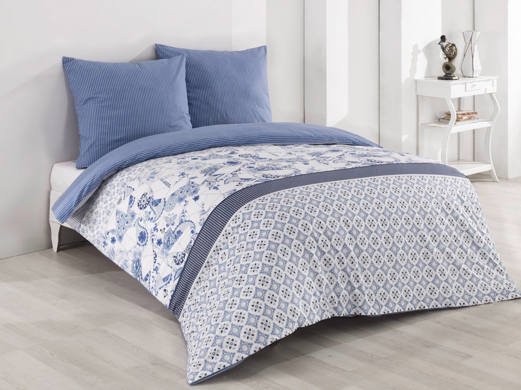 One Home Bettwäsche Retro Paisley, Renforcé, 2 teilig, Baumwolle, Blumen und gestreift, Normalgröße