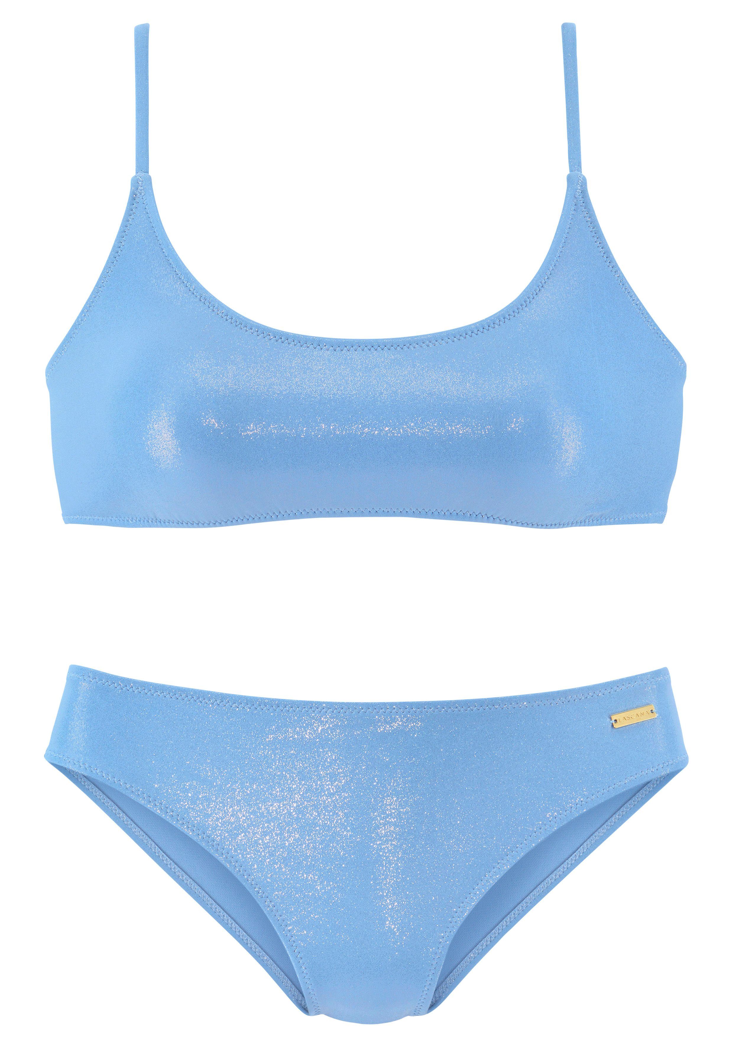 LASCANA Bustier-Bikini mit hellblau Glanzbeschichtung goldfarbener
