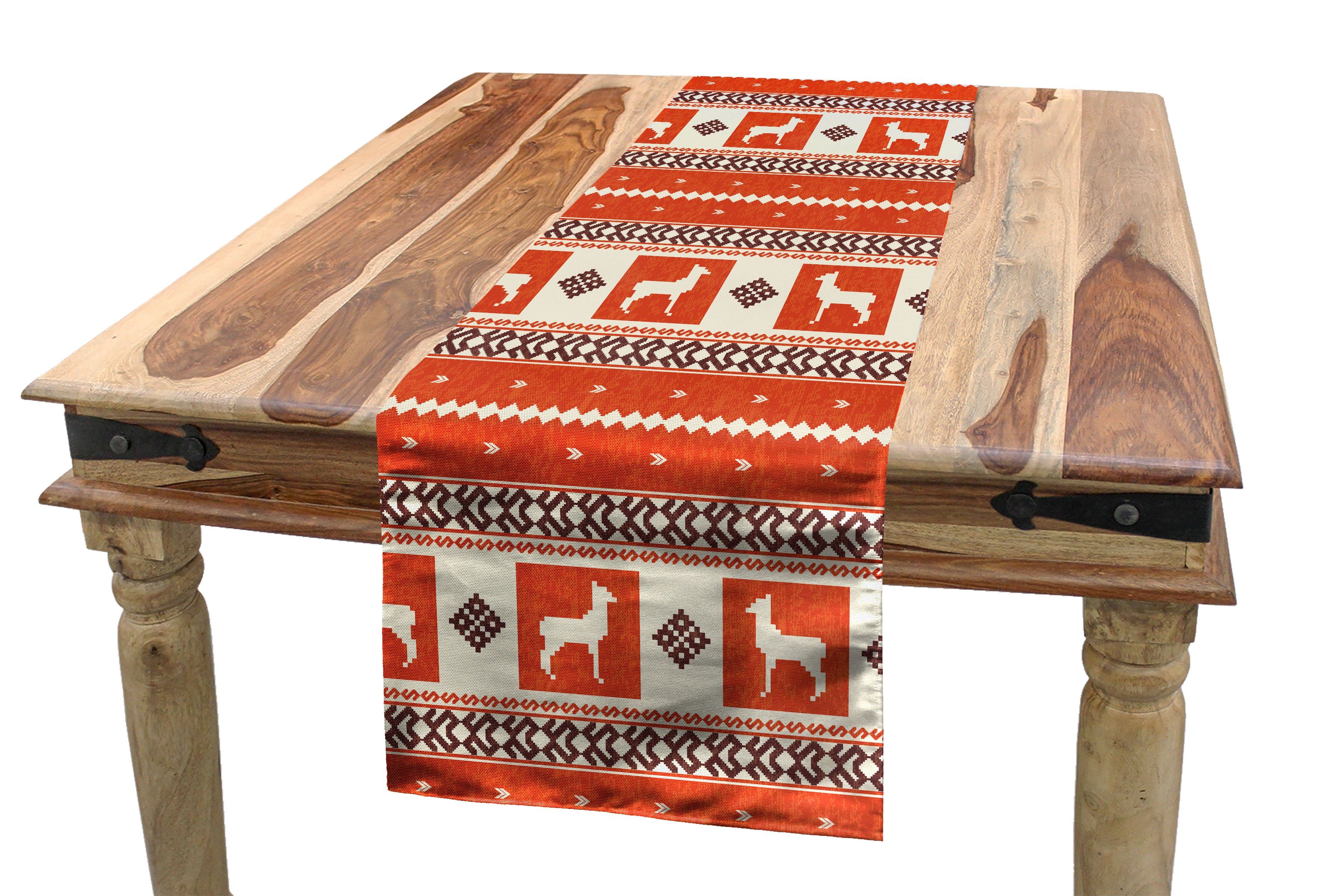 Ethnisch Küche Folk Tischläufer Rechteckiger Muster Lama und Dekorativer Abakuhaus Esszimmer Motiv Tischläufer,