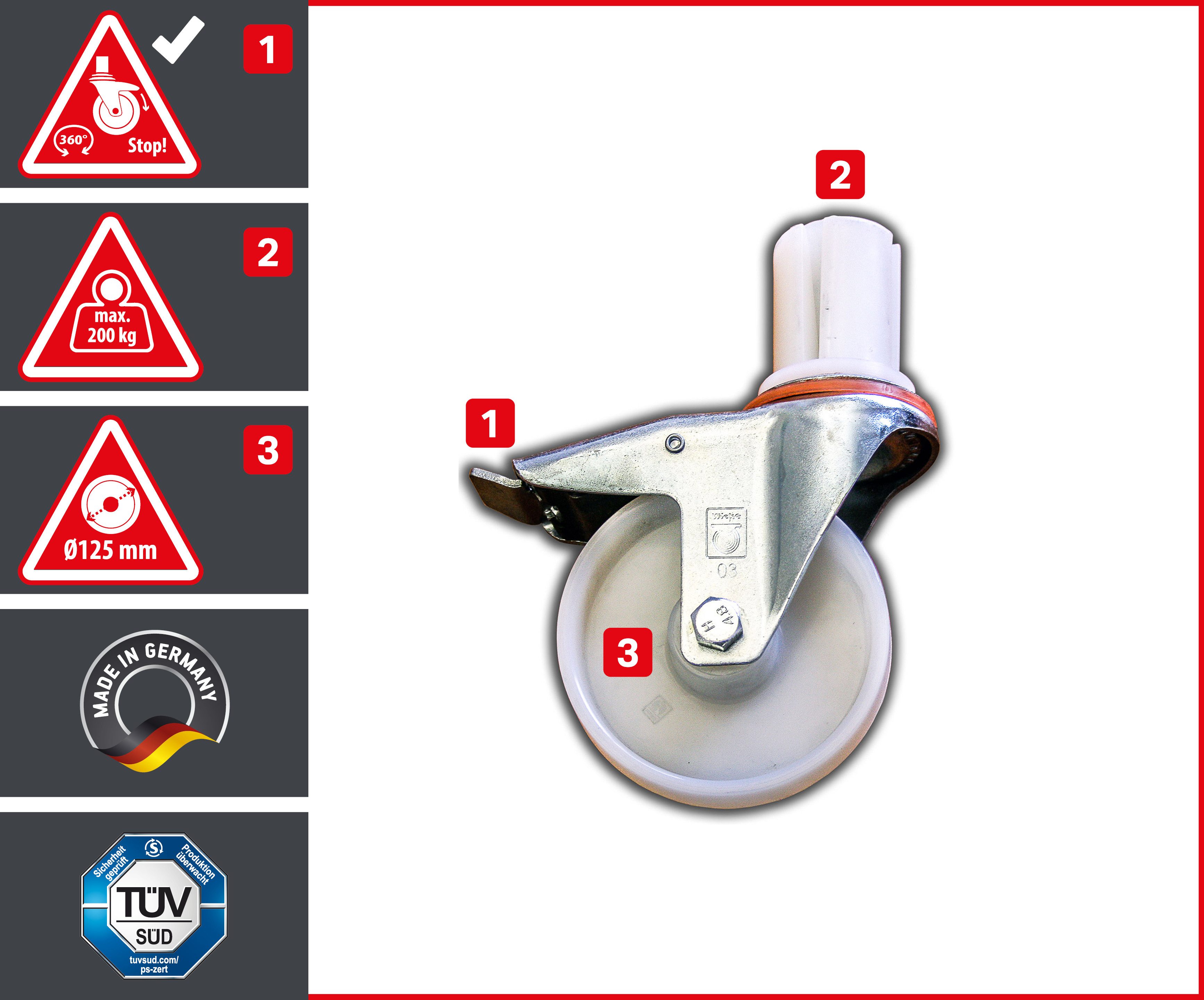ALTEC Aluminium Fahrgerüst Rollfix 1.0 mit Ø125mm Rollen, Standardtraverse & Wandanker, maximale Arbeitshöhe 10 Meter