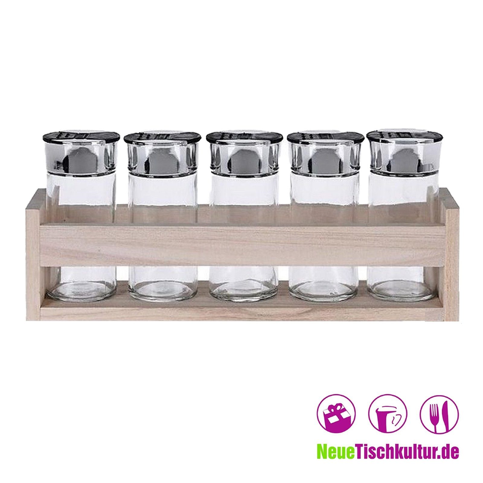 Neuetischkultur Gewürzregal Kräuterregal Holz 5 Glasbehälter, günstig online kaufen