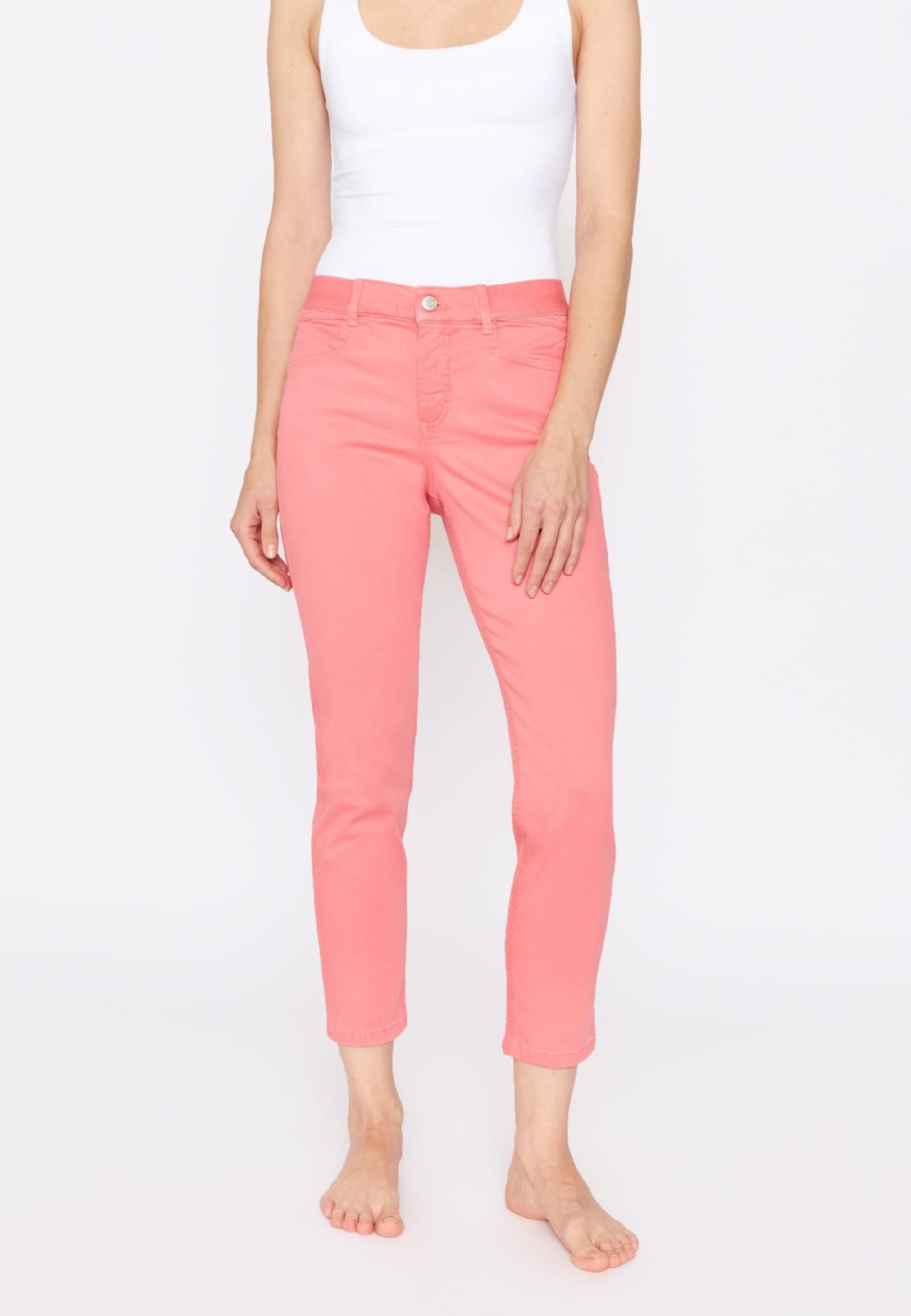 OSFA Coloured ANGELS Crop Jeans mit Denim Label-Applikationen mit pink Slim-fit-Jeans