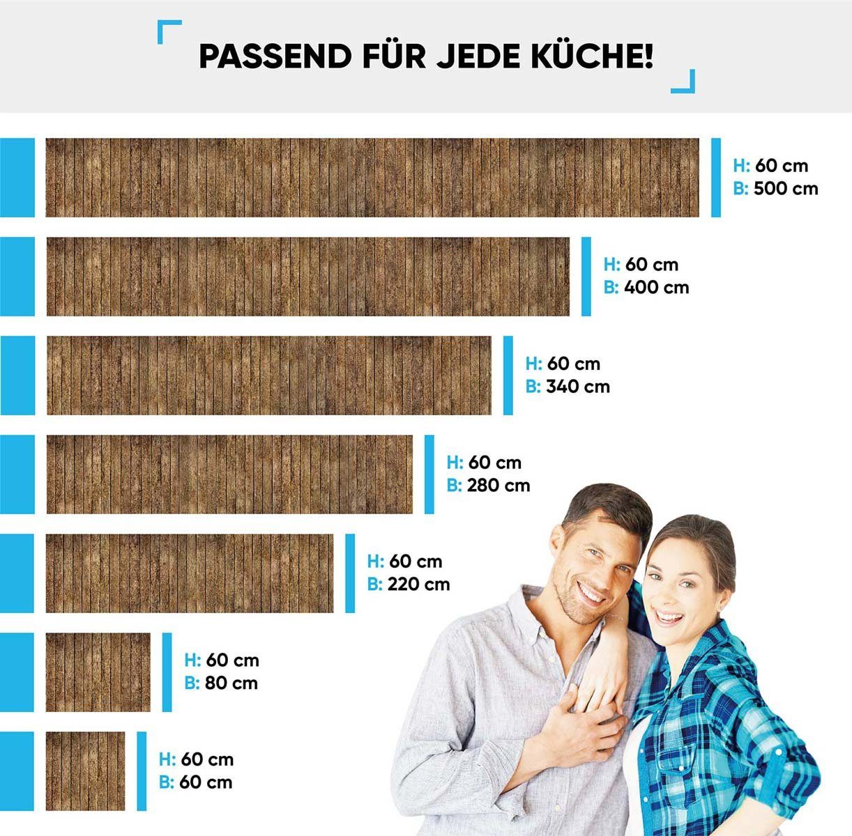 danario Küchenrückwand selbstklebend - - PET - Spritzschutz Glasoptik Folie Küche versteifte Holzlatten