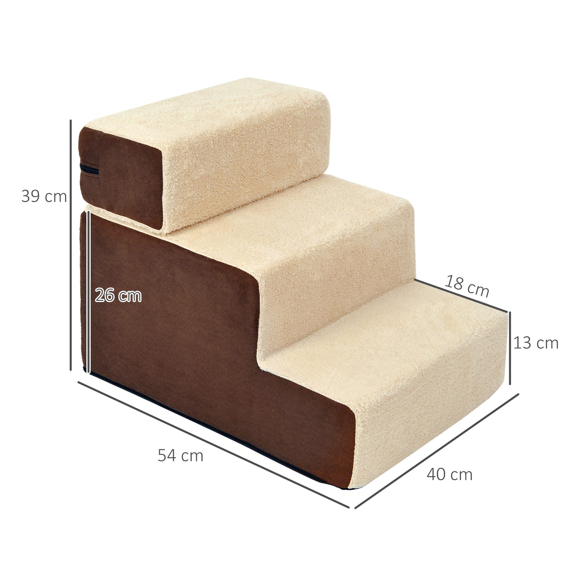 PawHut Haustiertreppe 3 Stufen Hundetreppe Katzentreppe (Haustierleiter, 1-St., Tiertreppe), Beige 54 x 40 x 39 cm