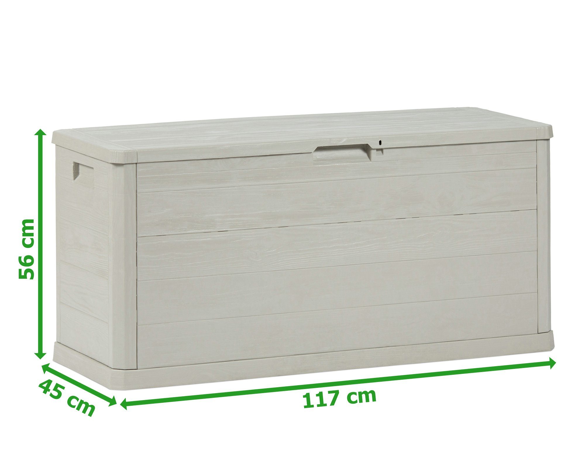 ONDIS24 Kissenbox »Auflagenbox Gartentruhe Terrassenbox Madera«, in  Holzoptik warmgrau rollbar 280L