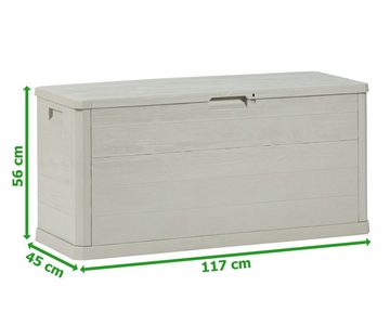 ONDIS24 Kissenbox Auflagenbox Gartentruhe Terrassenbox Madera, in Holzoptik warmgrau rollbar 280L