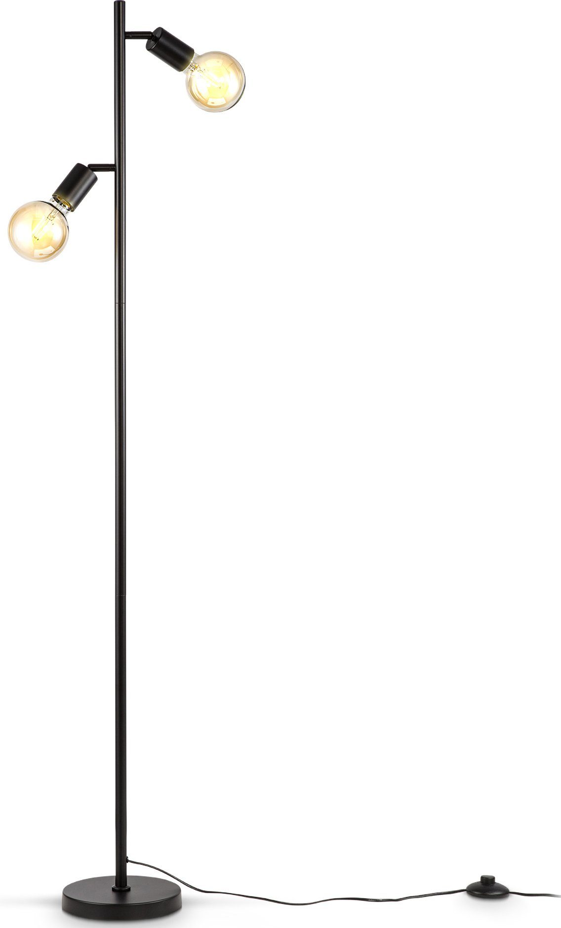 BK_ST1387 Industrial Retro Metall, 2-flammig, ohne 10W), mit Leuchtmittel Stehlampe Stehleuchte, E27, Fußschalter, (max. Leuchtmittel, B.K.Licht Schwarz, Schwenkbar, ohne
