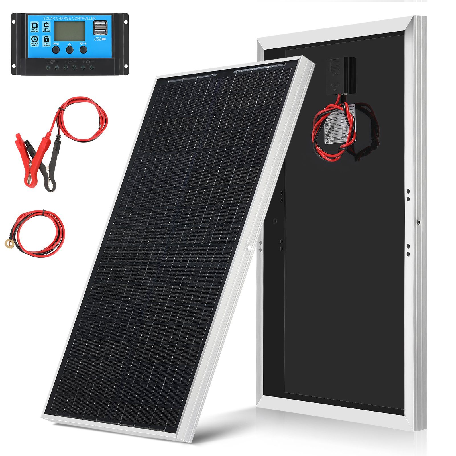 iscooter Solaranlage 60 Watt Solarpanel kit Off-Grid System für Wohnmobil, Camping, 60,00 W, 2x 30W Solarmodule mit 10A Laderegler Solarkabel Montageklammern Schwarz