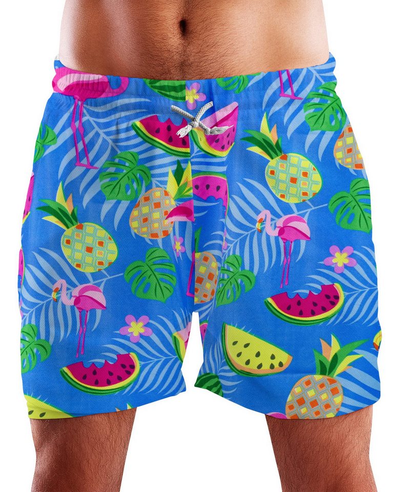 King Kameha Badeshorts Flamingo Melone Hawaii Bade-Shorts Mesh-Einsatz Verschluss Kordelzug Mit integriertem Mesh-Innenslip für extra Komfort