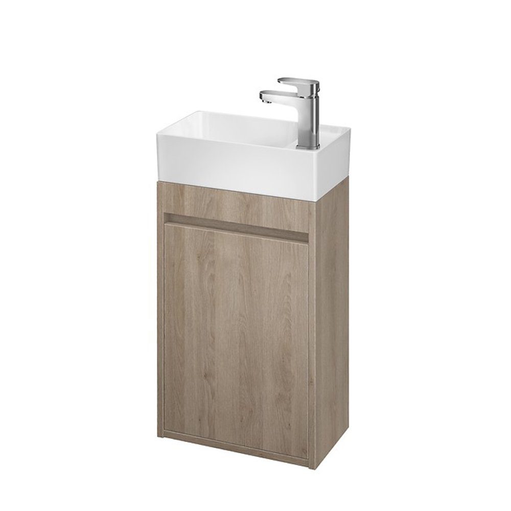 KOLMAN Waschbeckenunterschrank Badmöbel Set CREA 40 Badezimmerschrank mit Türen & Keramikwaschbecken Eiche