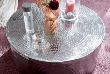 Wohnling Couchtisch WL5.484 (75x31x75 cm Aluminium Hammerschlag Silber Rund), Großer Wohnzimmertisch, Sofatisch Orientalisch