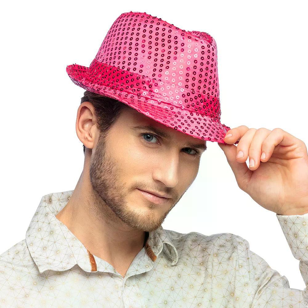 Boland Kostüm Pailletten-Hut glitzernd Popstar Hut Auswahl für Karneval Disco Party, farbenfrohes Basic-Accessoire für Karneval, Disco und Festivals