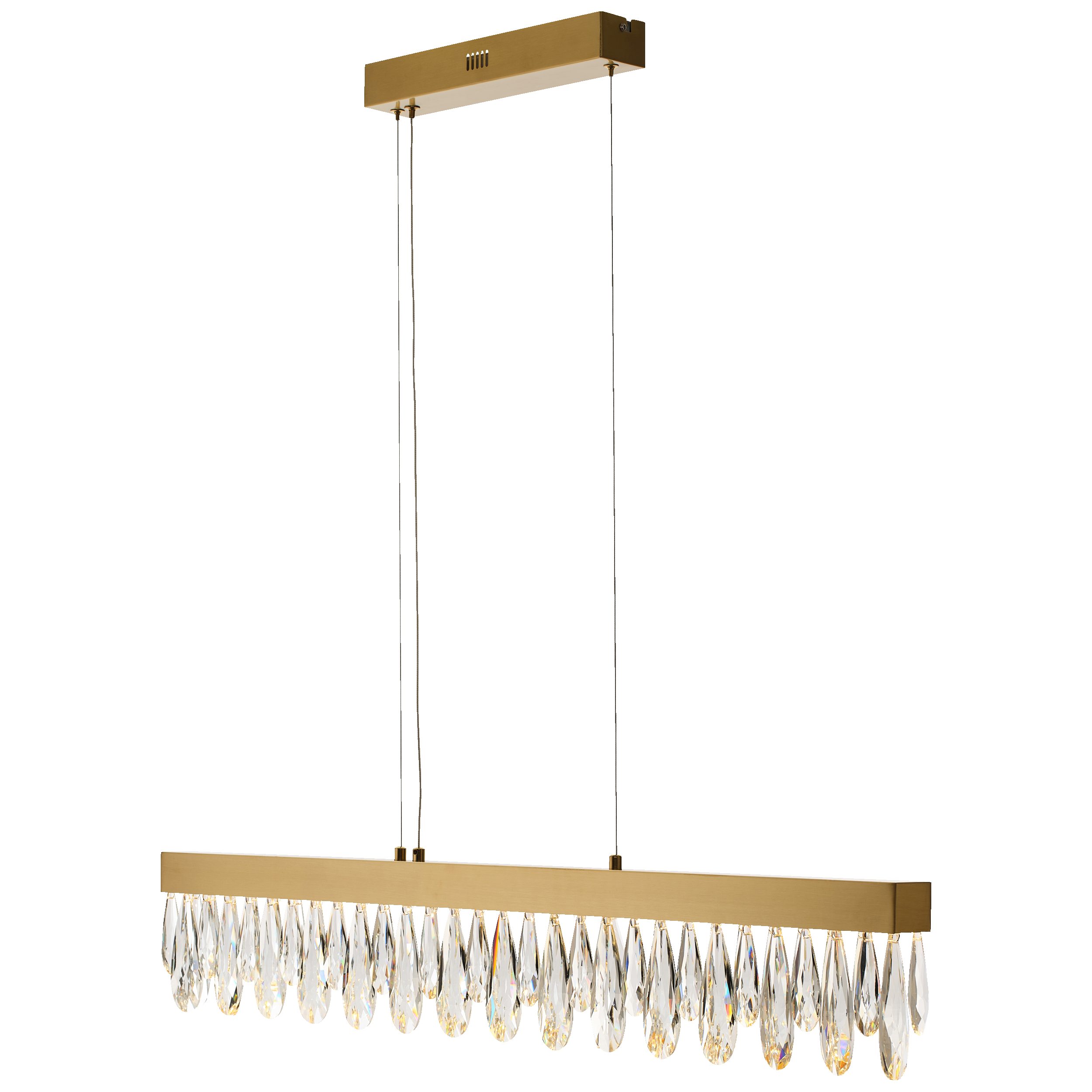 Lightbox Pendelleuchte, LED fest integriert, Warmweiß, LED Balken Hängelampe mit Kristallen - 1m breit -messingfarbend