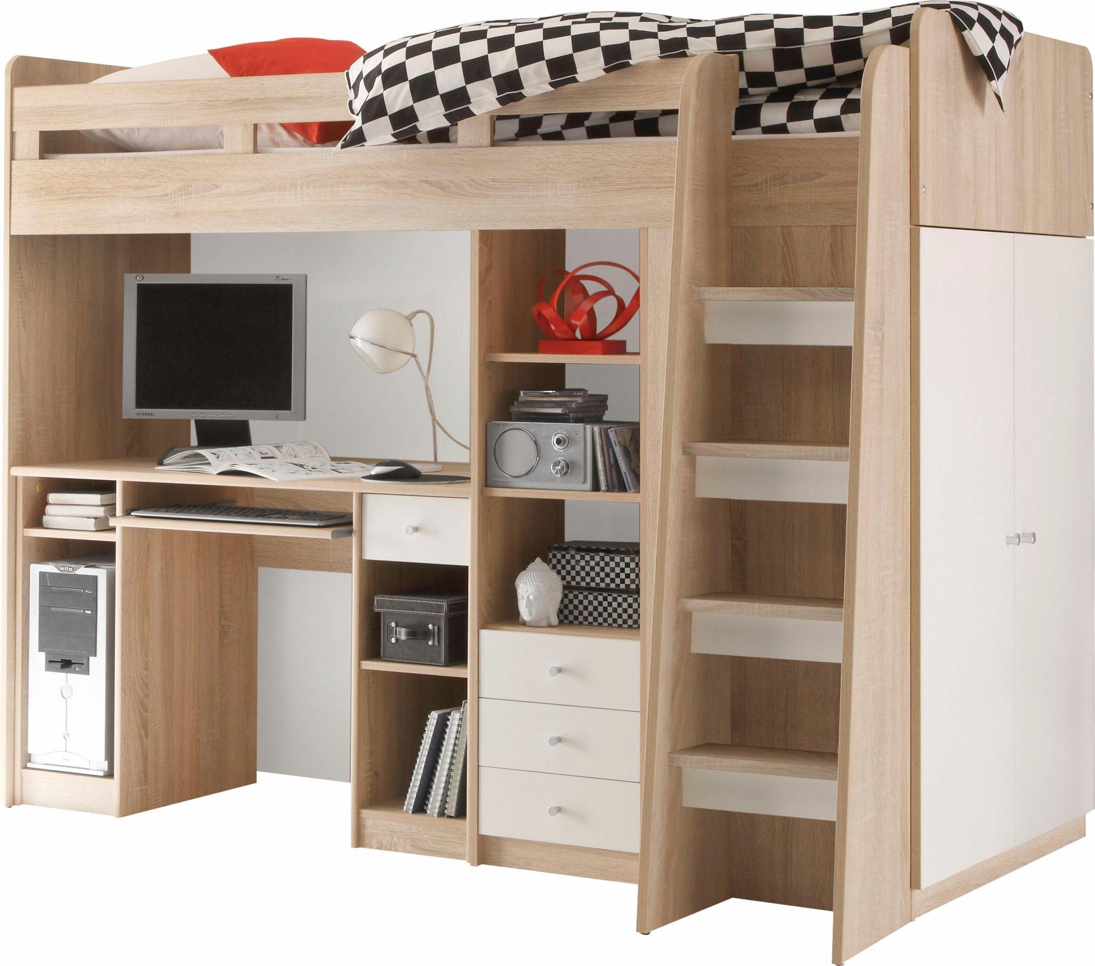 Begabino Hochbett Unit mit Kleiderschrank, Schreibtisch und Schubladen