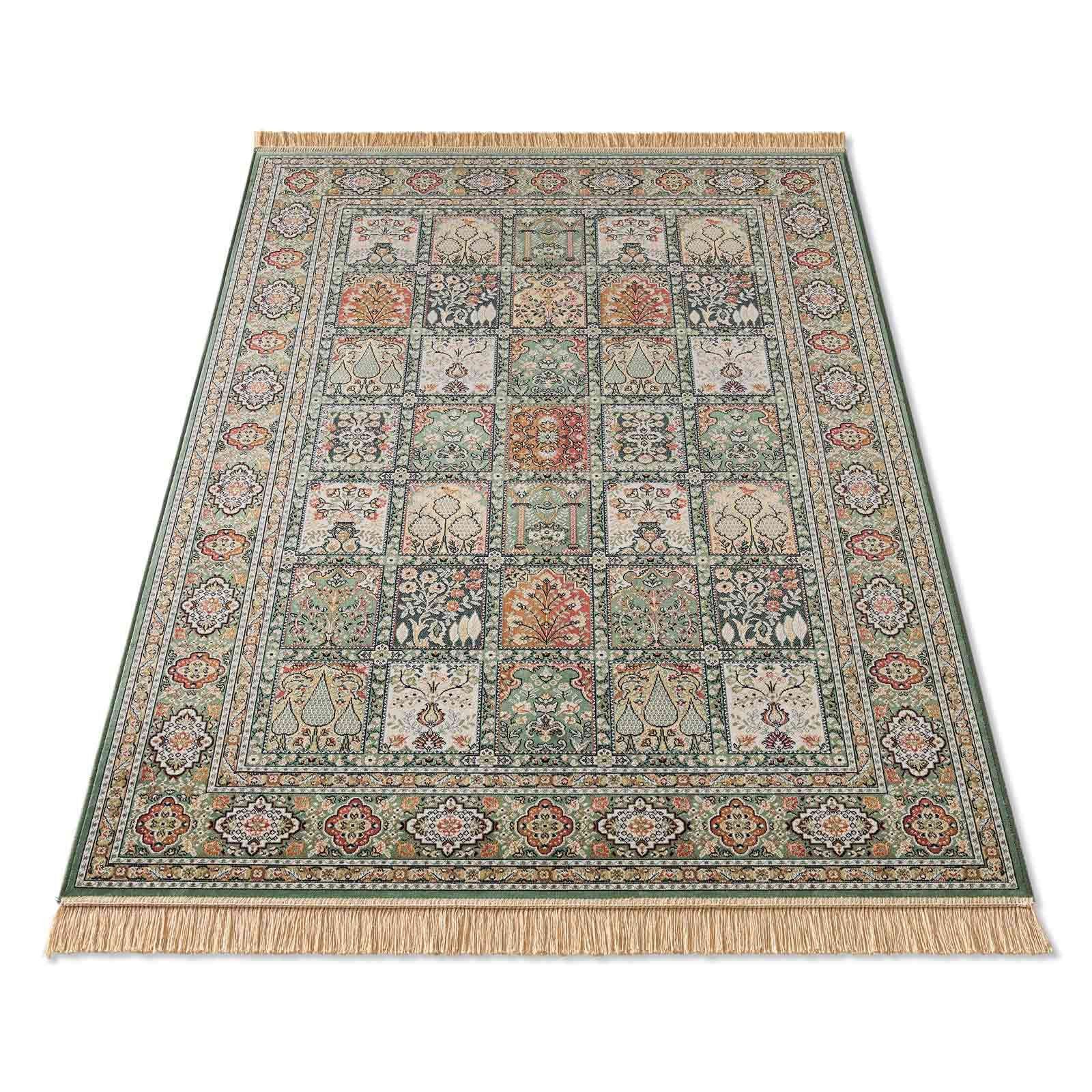 TaraCarpet Teppich Palazzo Royal Vintage Felder Moud, rechteckig, Höhe: 6 mm, Felder Seiden Optik grün Wohnzimmer Schlafzimmer Esszimmer 95x140 – Bild 5 von 5