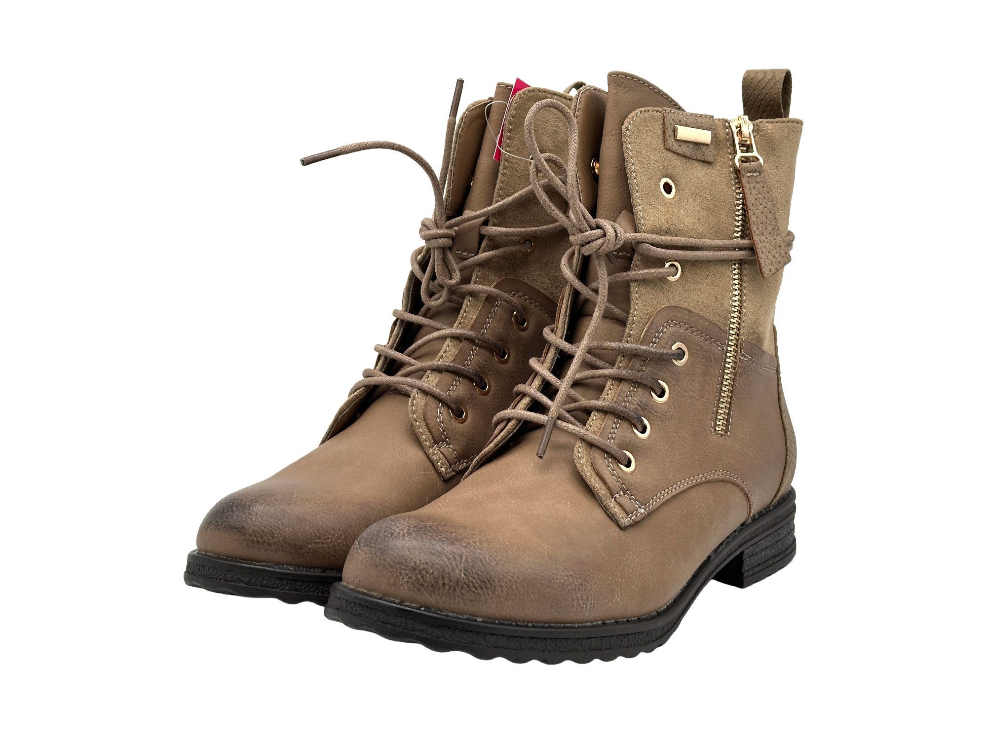 Nowaland Casual Damen Boots mit Warmfutter und Reißverschluss Stiefelette Dekorative Schnürung und kuscheliges Warmfutter