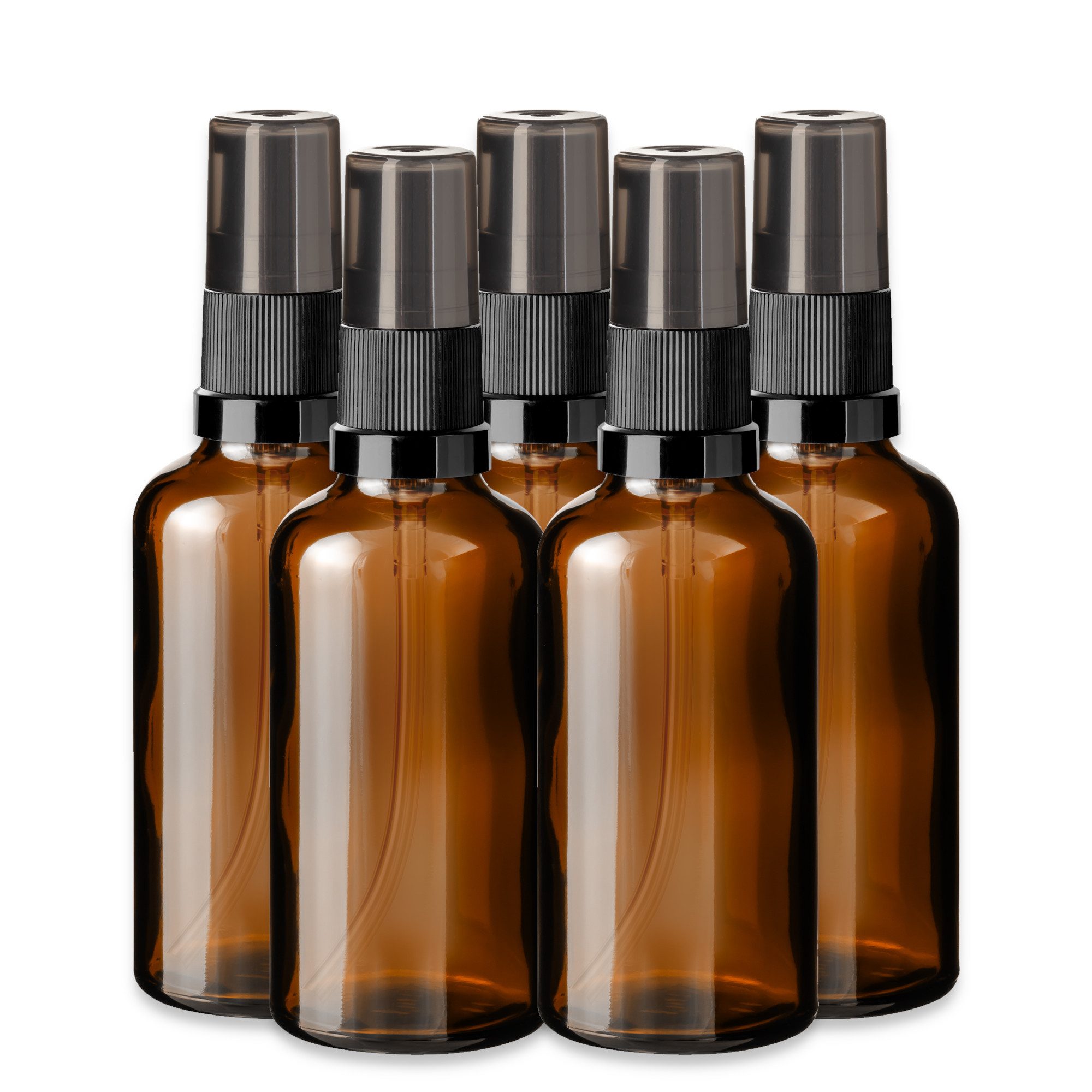 CK Verpackung GmbH Leerglas 5x Braune Glasflasche 50 ml mit schwarzer Pumpe leere Kosmetikflaschen (Set x5)