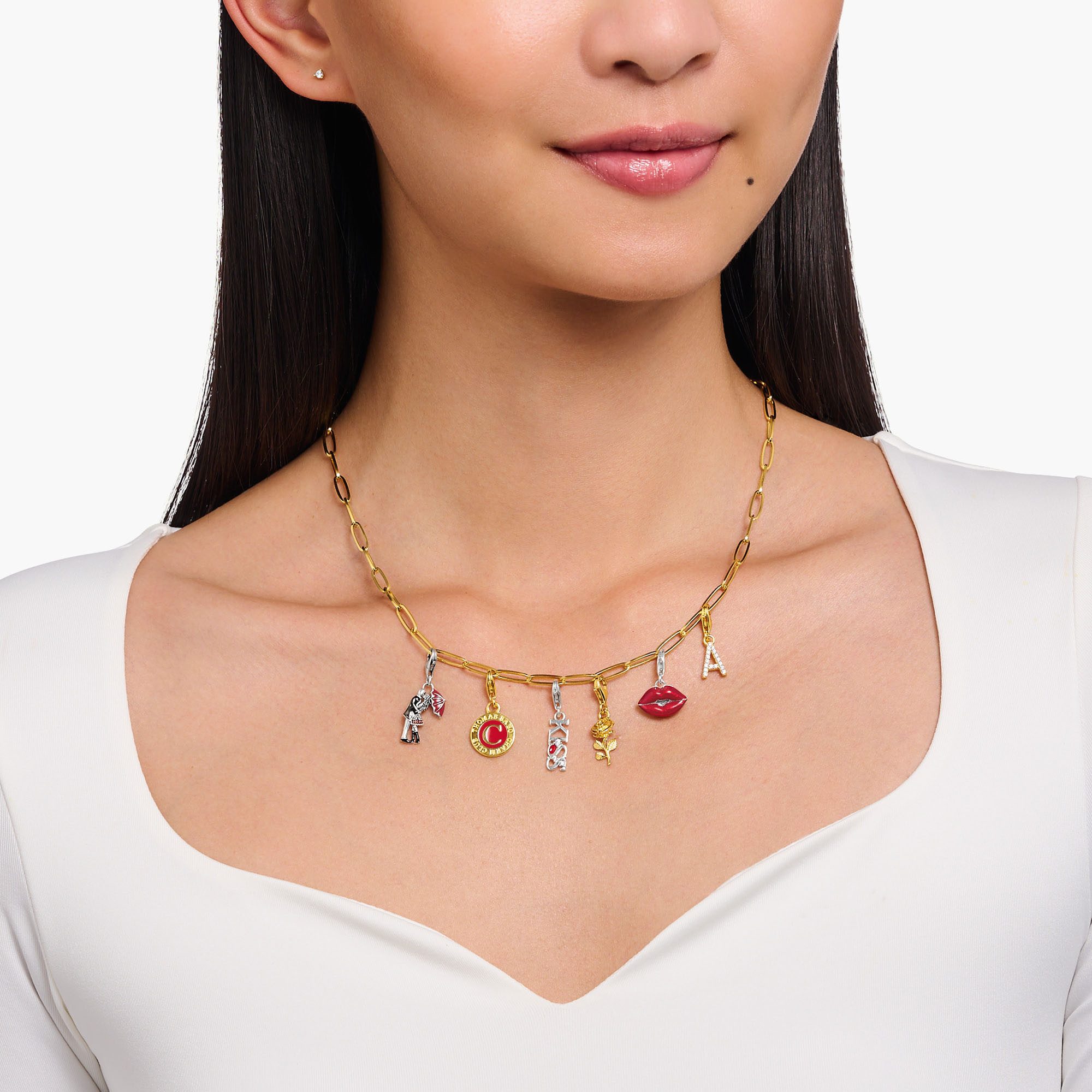 THOMAS SABO Charm-Einhänger KISS mit weißen Steinen, mit Zirkonia (synth)