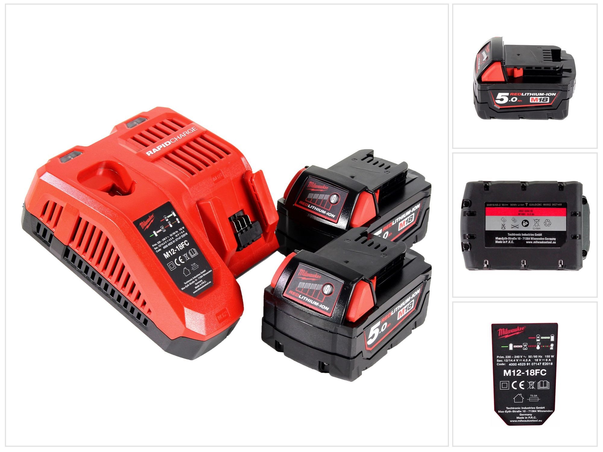 Milwaukee M18NRG-502 Akku Starter Set 18V mit M18 B5 Akku 5,0Ah + M12-18FC Lade Akkupacks