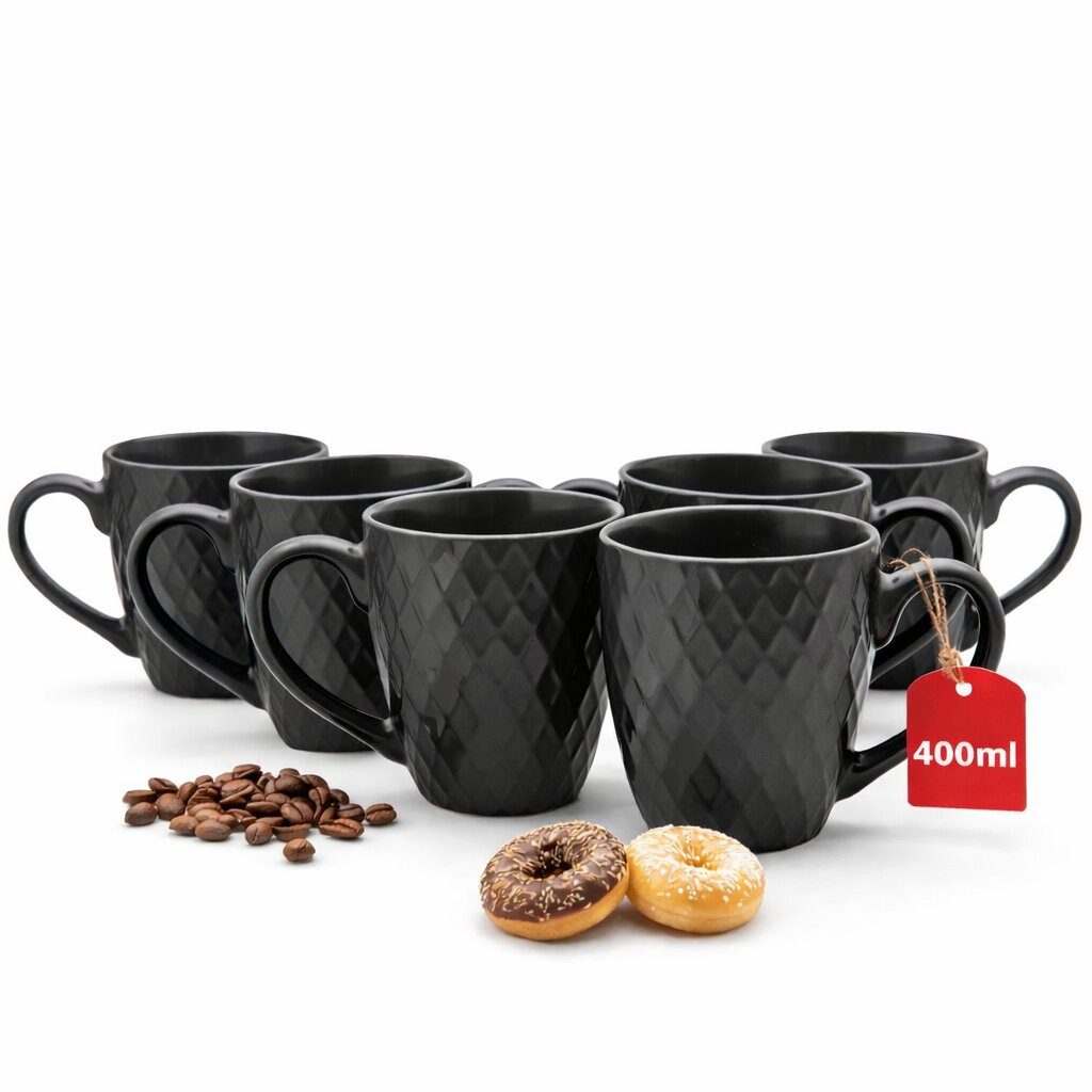 BigDean Tasse Moderne Kaffeebecher 400 ml farbige Kaffeetassen aus Steingut, 6-tlg., Steingut, Hochwertige Haptik und elegante Ausstrahlung