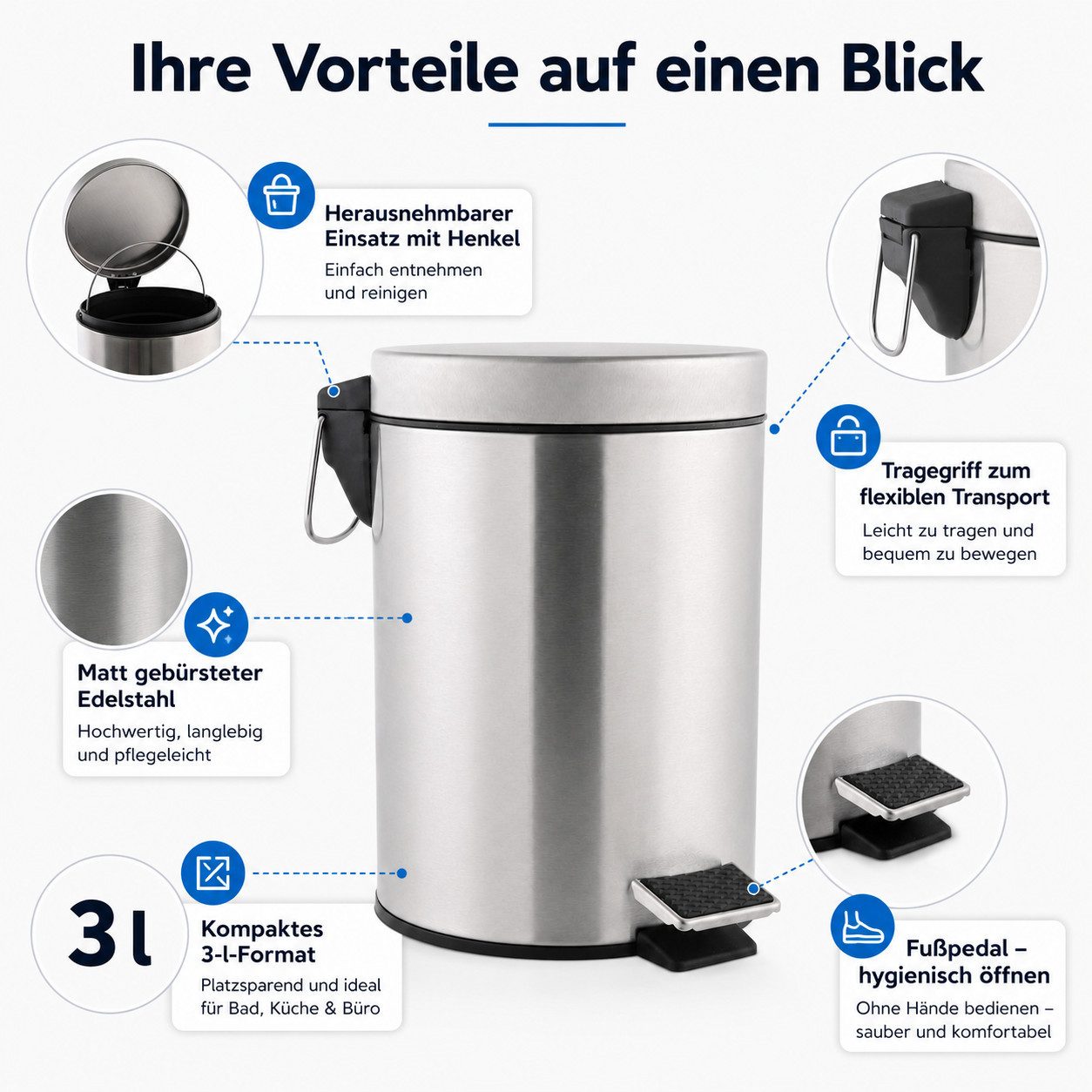 Testrut Kosmetikeimer Kosmetikeimer Edelstahl 3L gebürstet