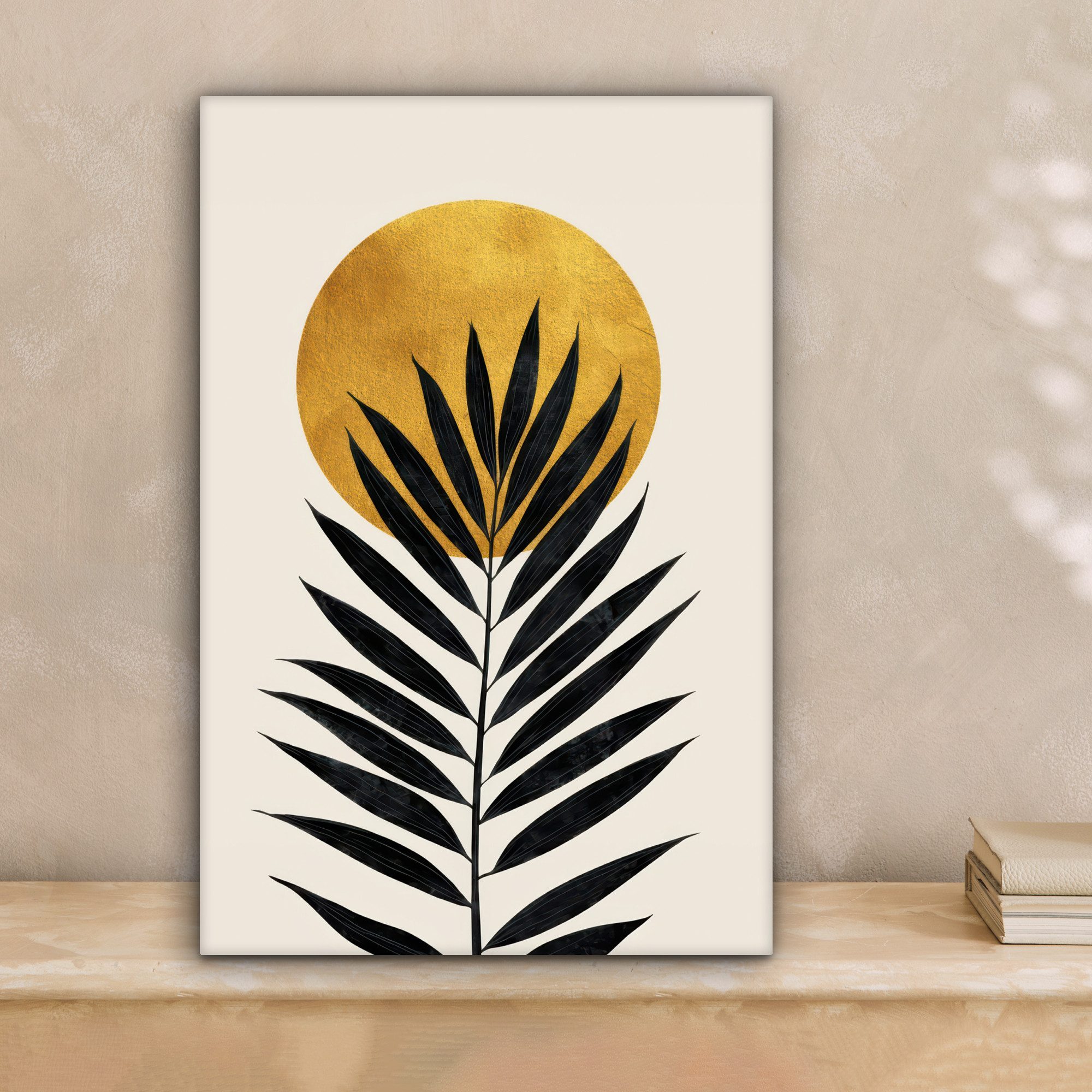 OneMillionCanvasses® Leinwandbild Schwarzes Palmblatt - Goldener günstig online kaufen