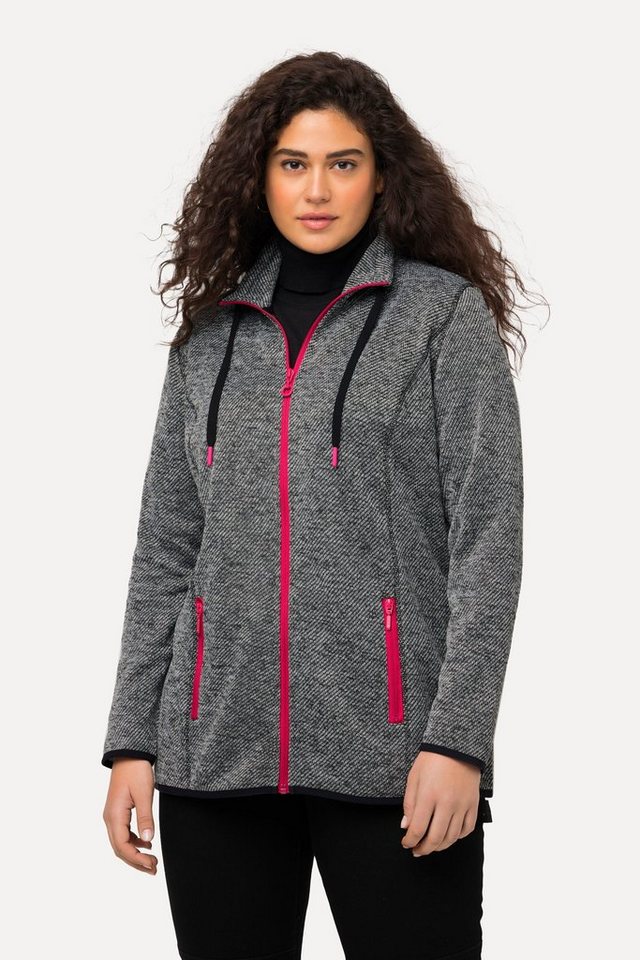 Ulla Popken Sweatjacke Sweatjacke Stehkragen farbige Nähte Zipptaschen