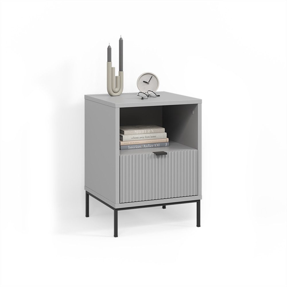 Nachtschrank Aterno, Grau, mit 1 Schublade