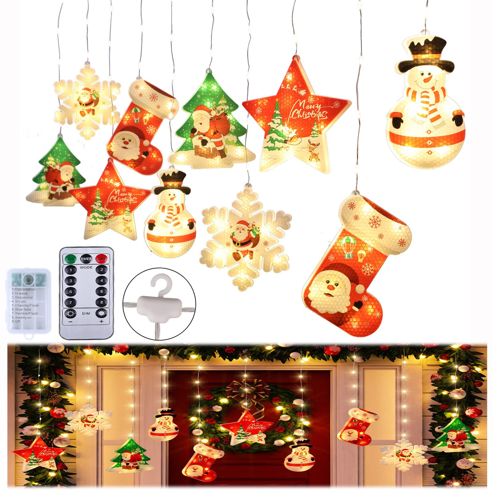 LED-Lichterkette Lichtervorhang Innen Dimmbar, 3M Weihnachtsbeleuchtung Fensterlicht
