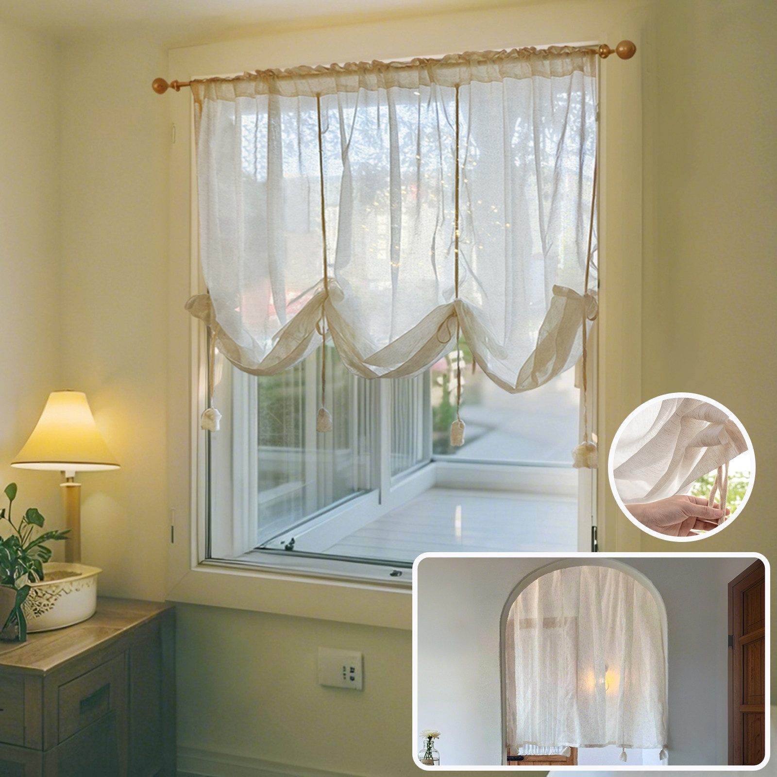 Jibenhome Raffrollo Vintage Raffgardine Stangentasche,Halbtransparent Leine günstig online kaufen