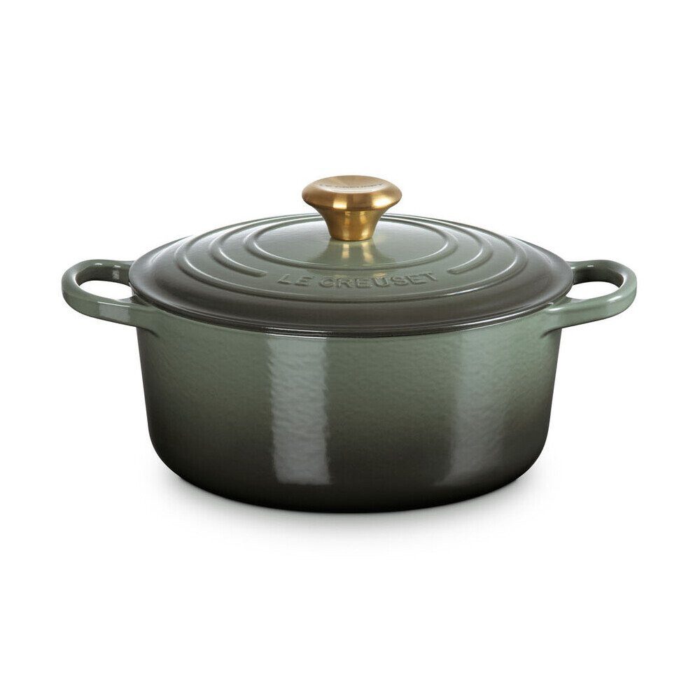 LE CREUSET Bräter Bräter mit Deckel 24 cm Signature Thyme, Gusseisen, Schmortopf, Cocotte, Bratentopf, ca. 4-5 Personen, Ø24cm, Gusseisen